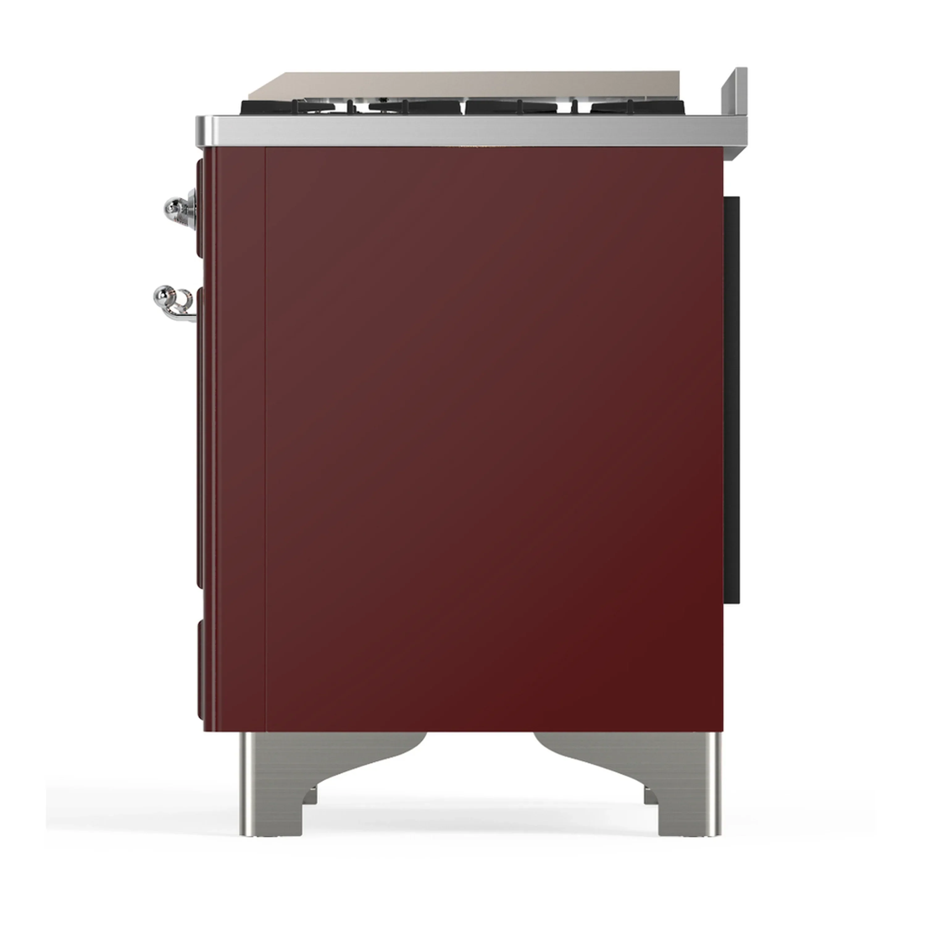 ILVE Majestic III 40-inch Dual Fuel Range with 6 Natural Gas Burner, Griddle and Solid Door Electric Oven in Burgundy with Chrome Trim (UMD40FQNR3BUC) - Image 9
