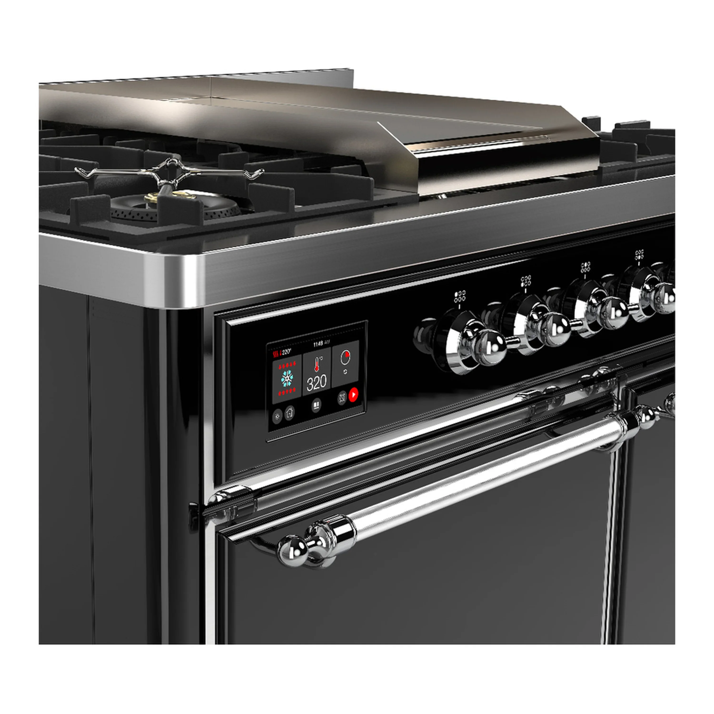 ILVE Majestic III 40-inch Dual Fuel Range with 5 Liquid Propane Burner, Griddle and Solid Door Electric Oven in Glossy Black with Chrome Trim (UMD40FQNR3BKCLP) - Image 7
