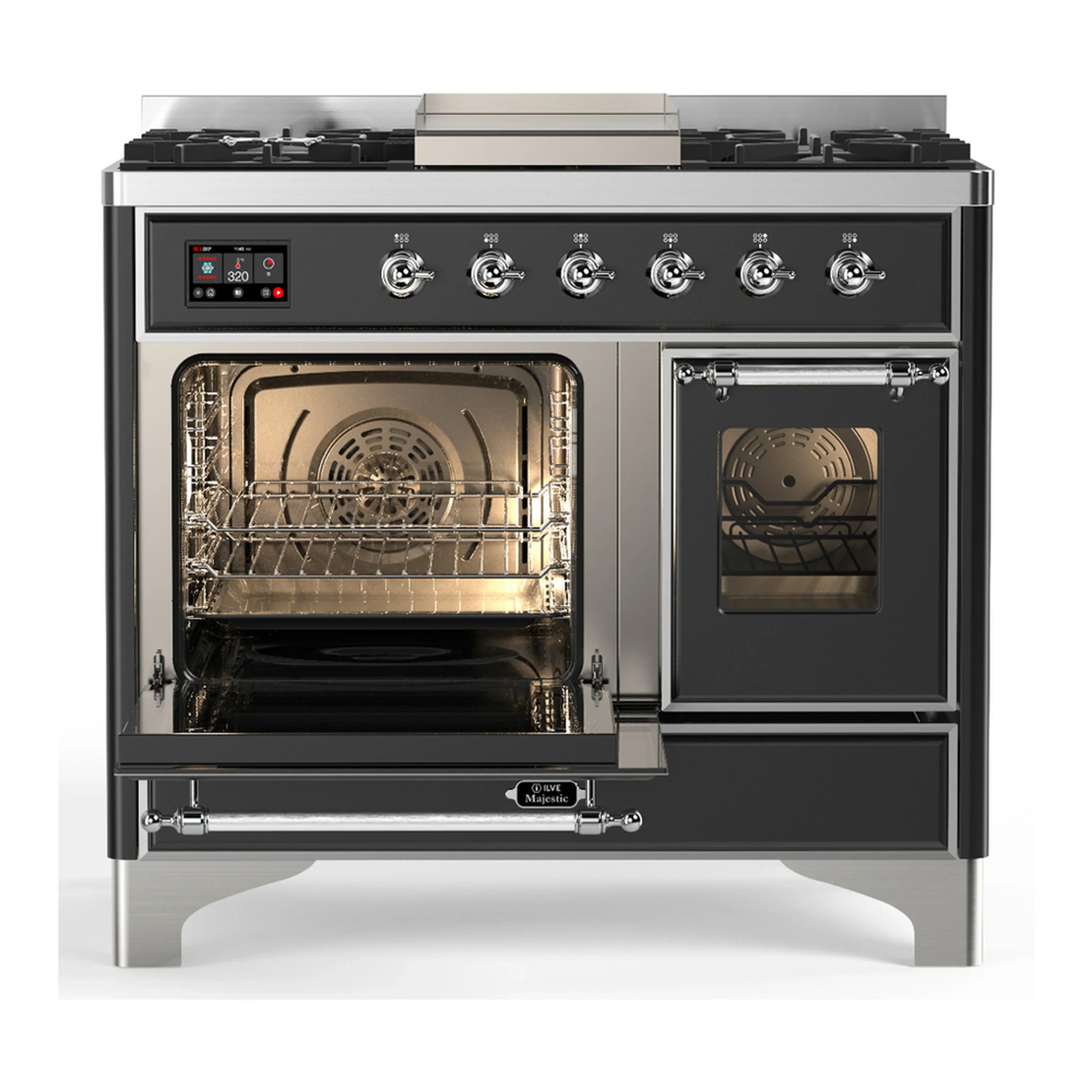 ILVE Majestic III 40-inch Dual Fuel Range with 6 Natural Gas Burner, Griddle and Triple Glass Door Electric Oven in Graphite Matte with Chrome Trim (UMD40FNR3MGC) - Image 5