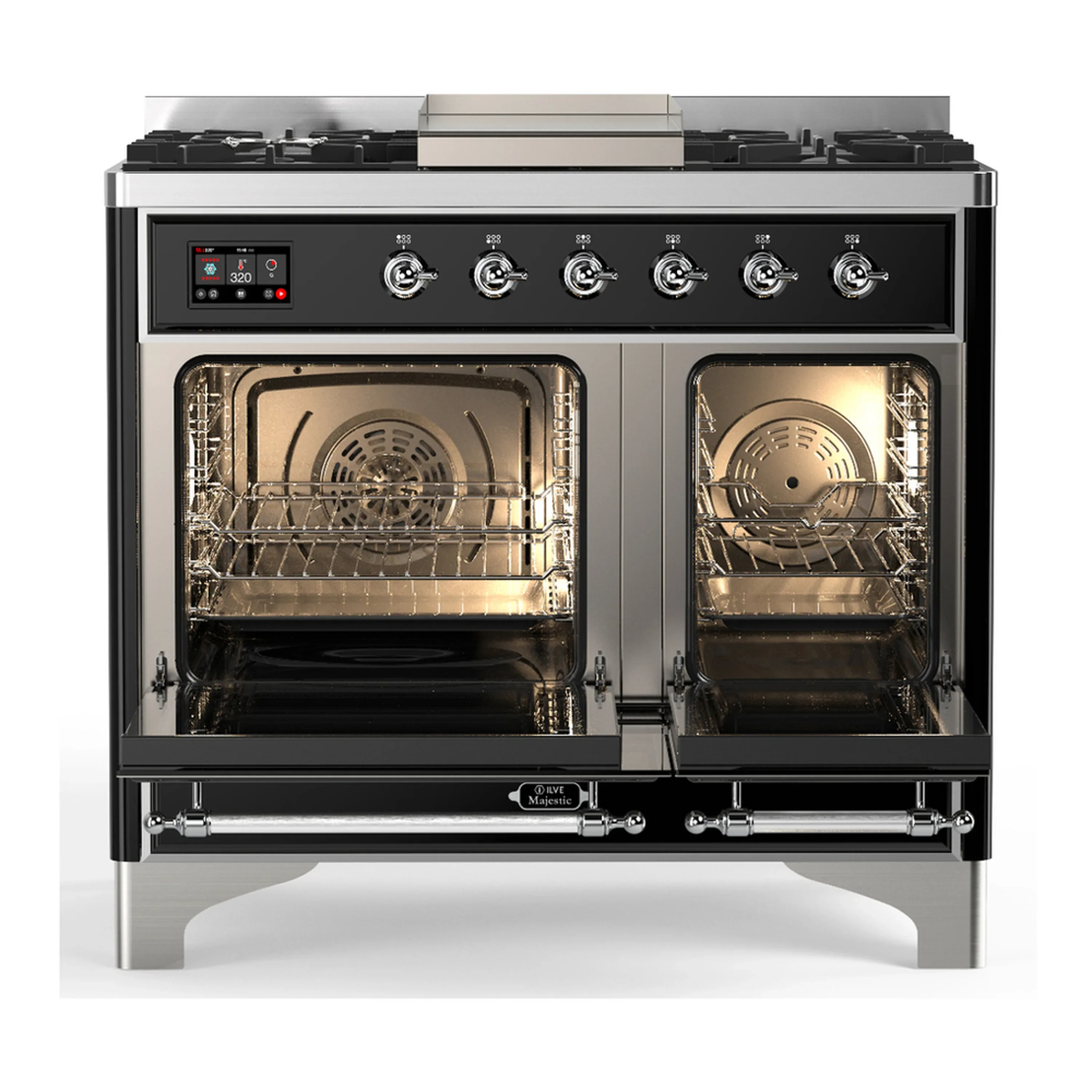 ILVE Majestic III 40-inch Dual Fuel Range with 6 Natural Gas Burner, Griddle and Triple Glass Door Electric Oven in Graphite Matte with Chrome Trim (UMD40FNR3MGC) - Image 6