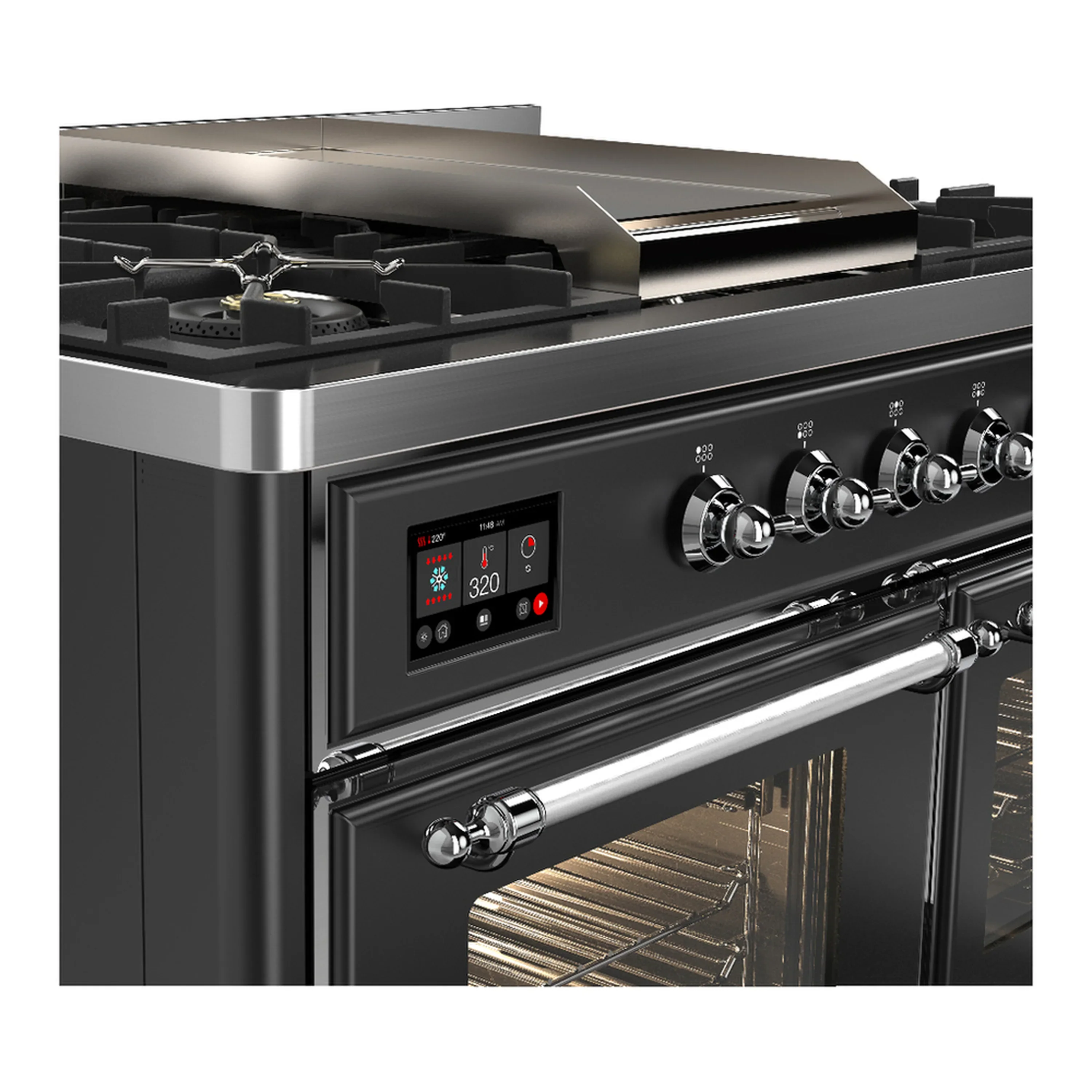 ILVE Majestic III 40-inch Dual Fuel Range with 6 Natural Gas Burner, Griddle and Triple Glass Door Electric Oven in Graphite Matte with Chrome Trim (UMD40FNR3MGC) - Image 7