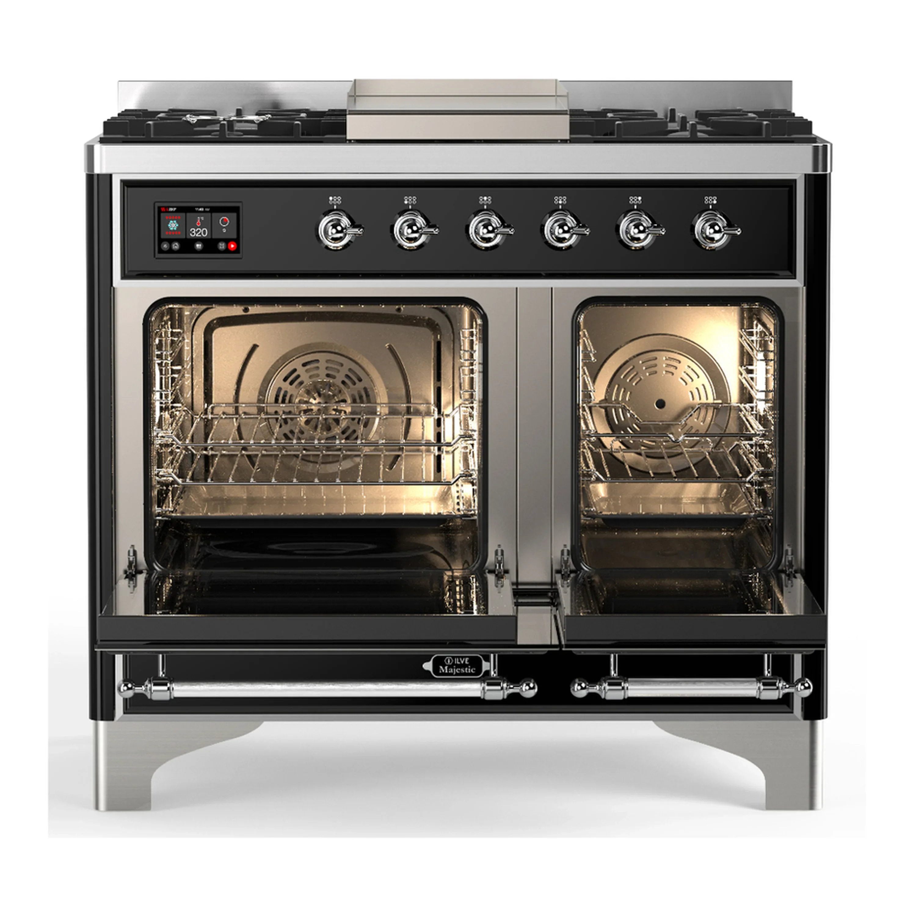 ILVE Majestic III 40-inch Dual Fuel Range with 6 Natural Gas Burner, Griddle and Solid Door Electric Oven in Graphite Matte with Chrome Trim (UMD40FQNR3MGC) - Image 6