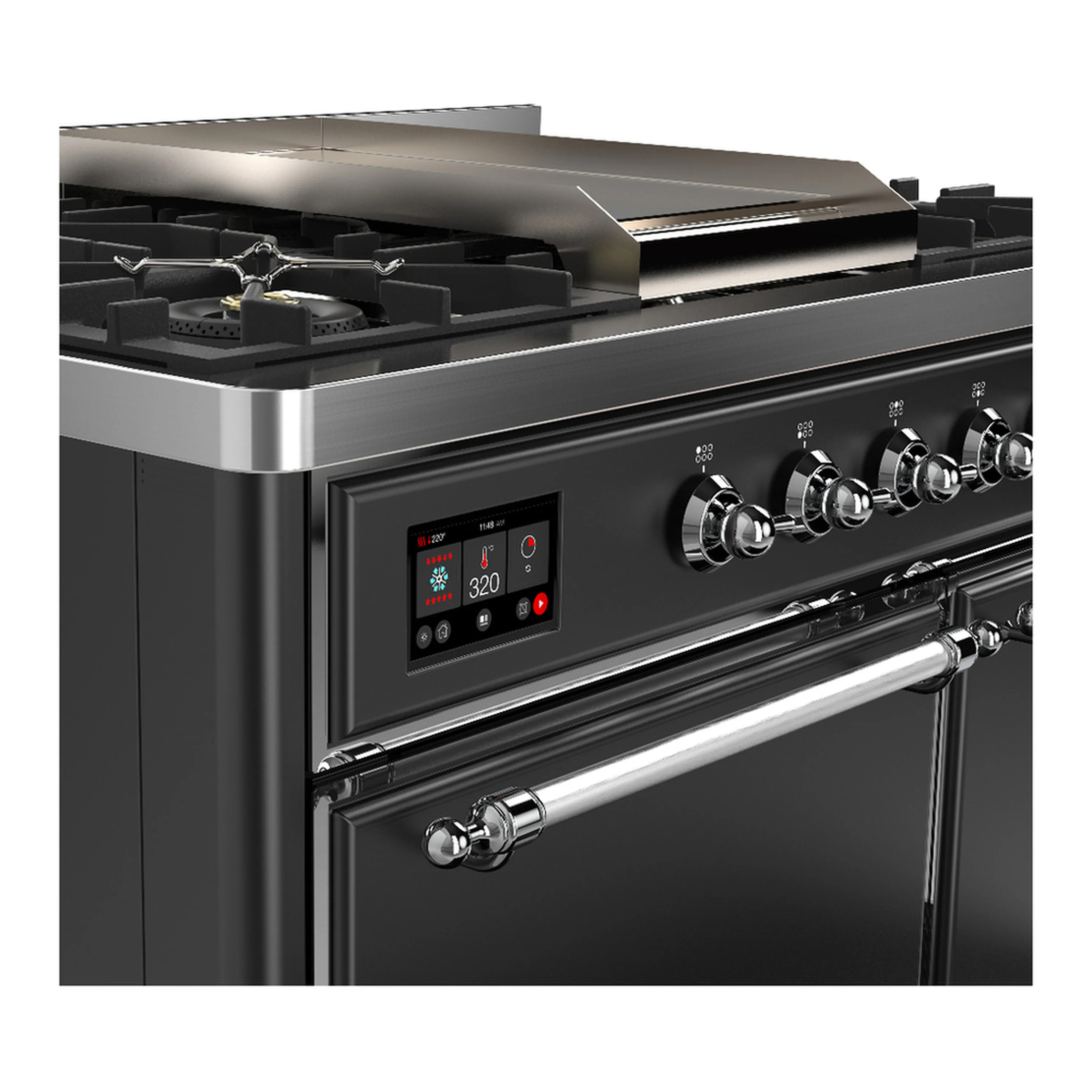 ILVE Majestic III 40-inch Dual Fuel Range with 6 Natural Gas Burner, Griddle and Solid Door Electric Oven in Graphite Matte with Chrome Trim (UMD40FQNR3MGC) - Image 7