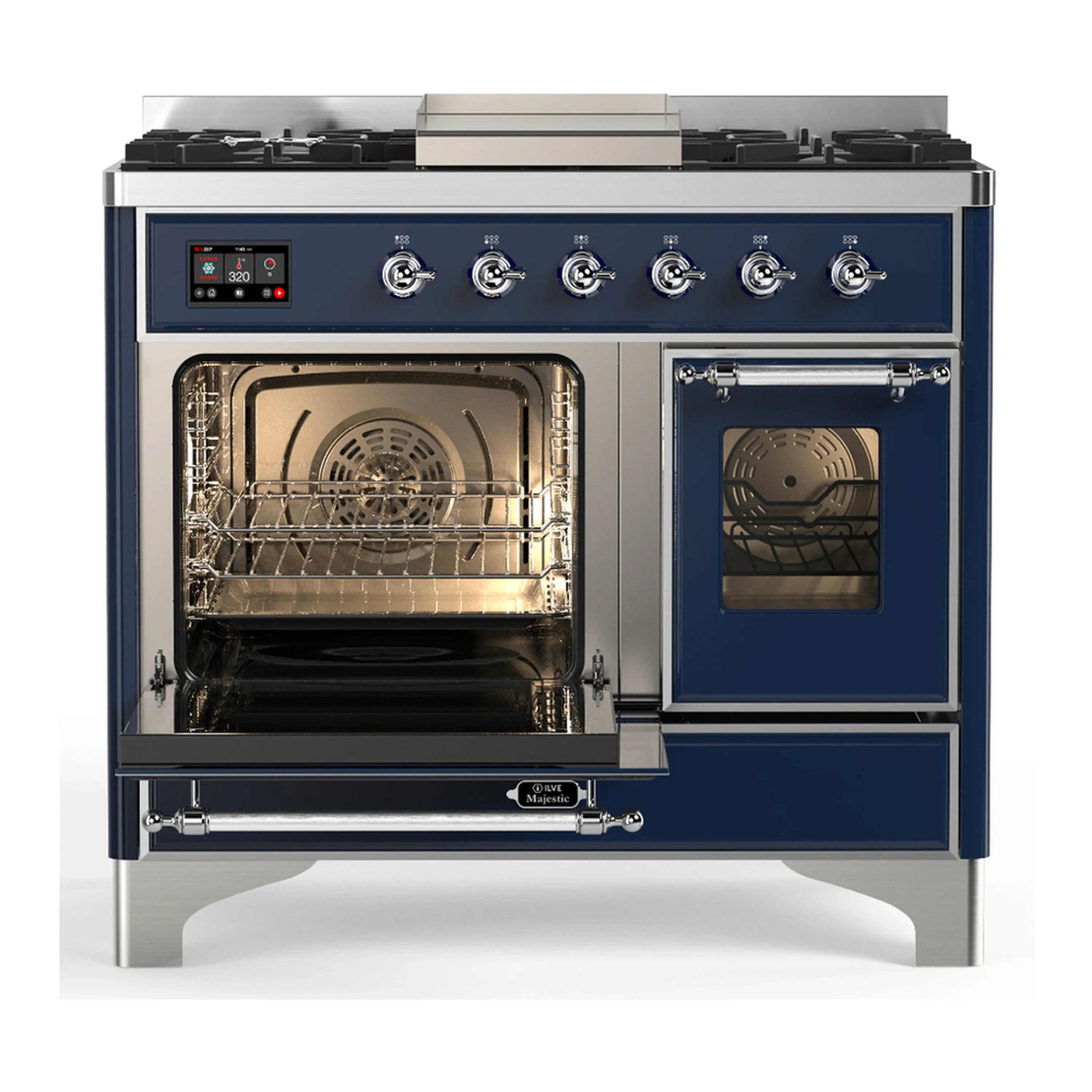 ILVE Majestic III 40-inch Dual Fuel Range with 6 Natural Gas Burner, Griddle and Triple Glass Door Electric Oven in Midnight Blue with Chrome Trim (UMD40FNR3MBC) - Image 5