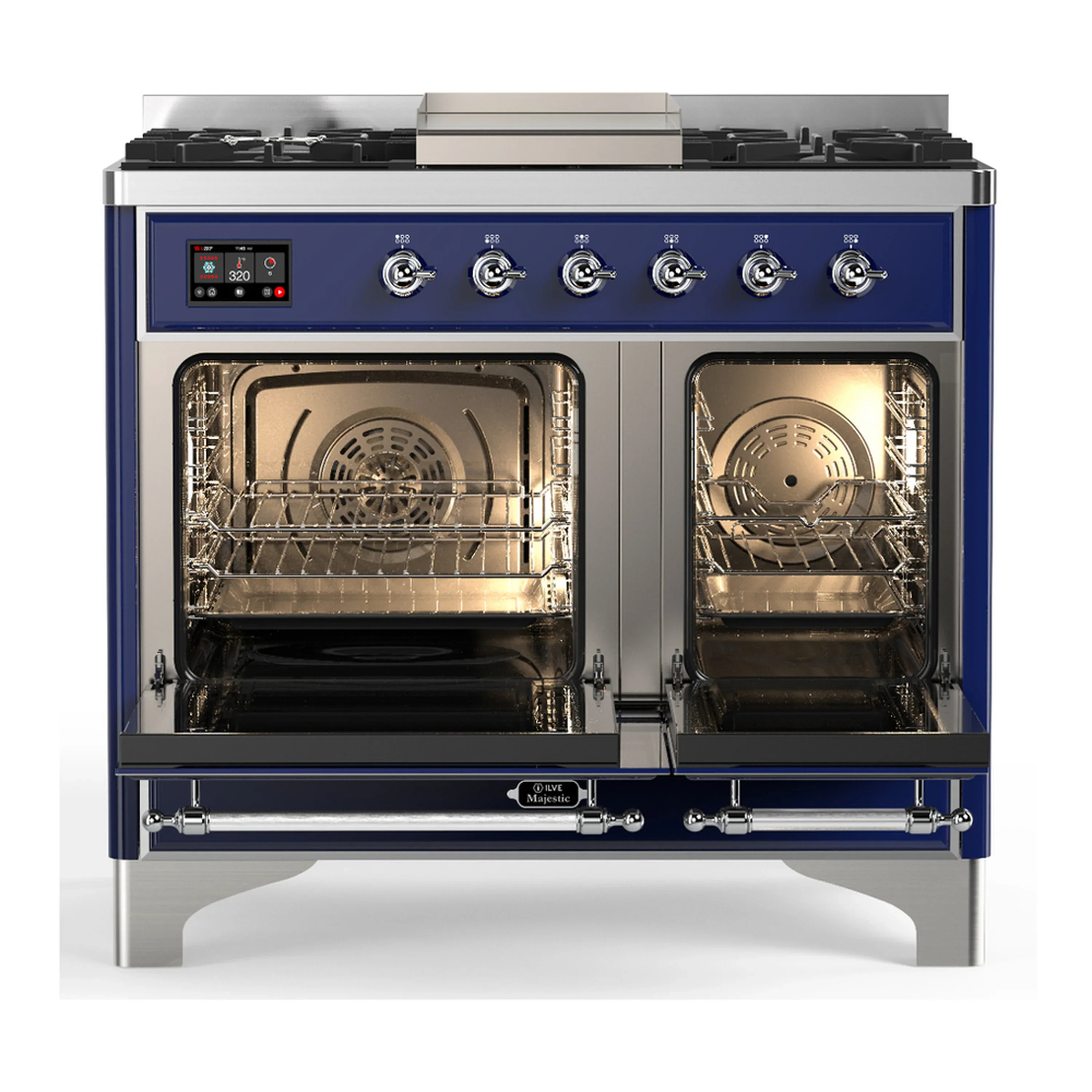 ILVE Majestic III 40-inch Dual Fuel Range with 6 Natural Gas Burner, Griddle and Triple Glass Door Electric Oven in Midnight Blue with Chrome Trim (UMD40FNR3MBC) - Image 6
