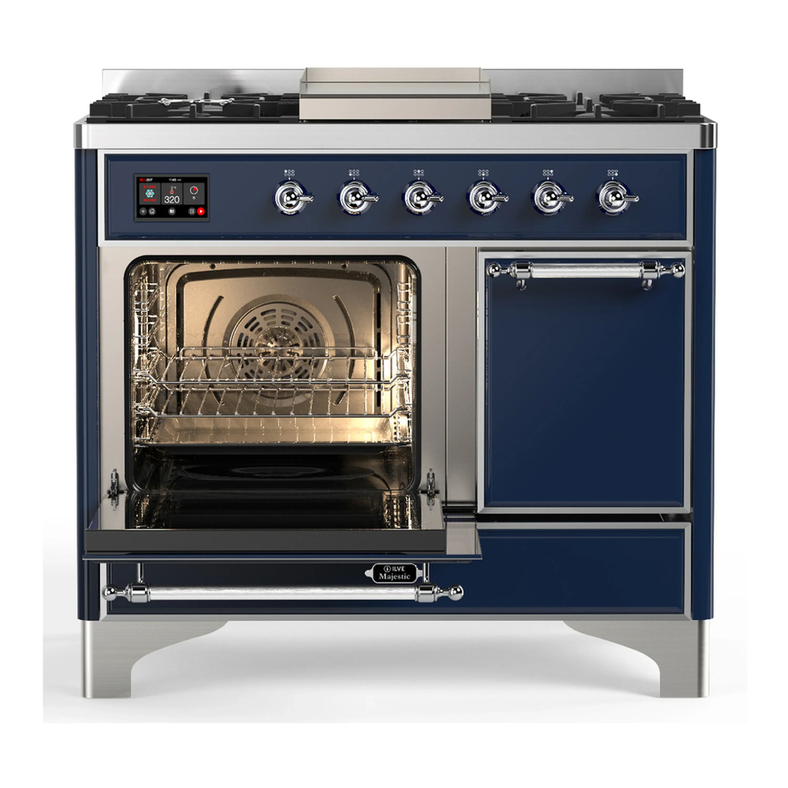 ILVE Majestic III 40-inch Dual Fuel Range with 5 Liquid Propane Burner, Griddle and Solid Door Electric Oven in Midnight Blue with Chrome Trim (UMD40FQNR3MBCLP) - Image 5