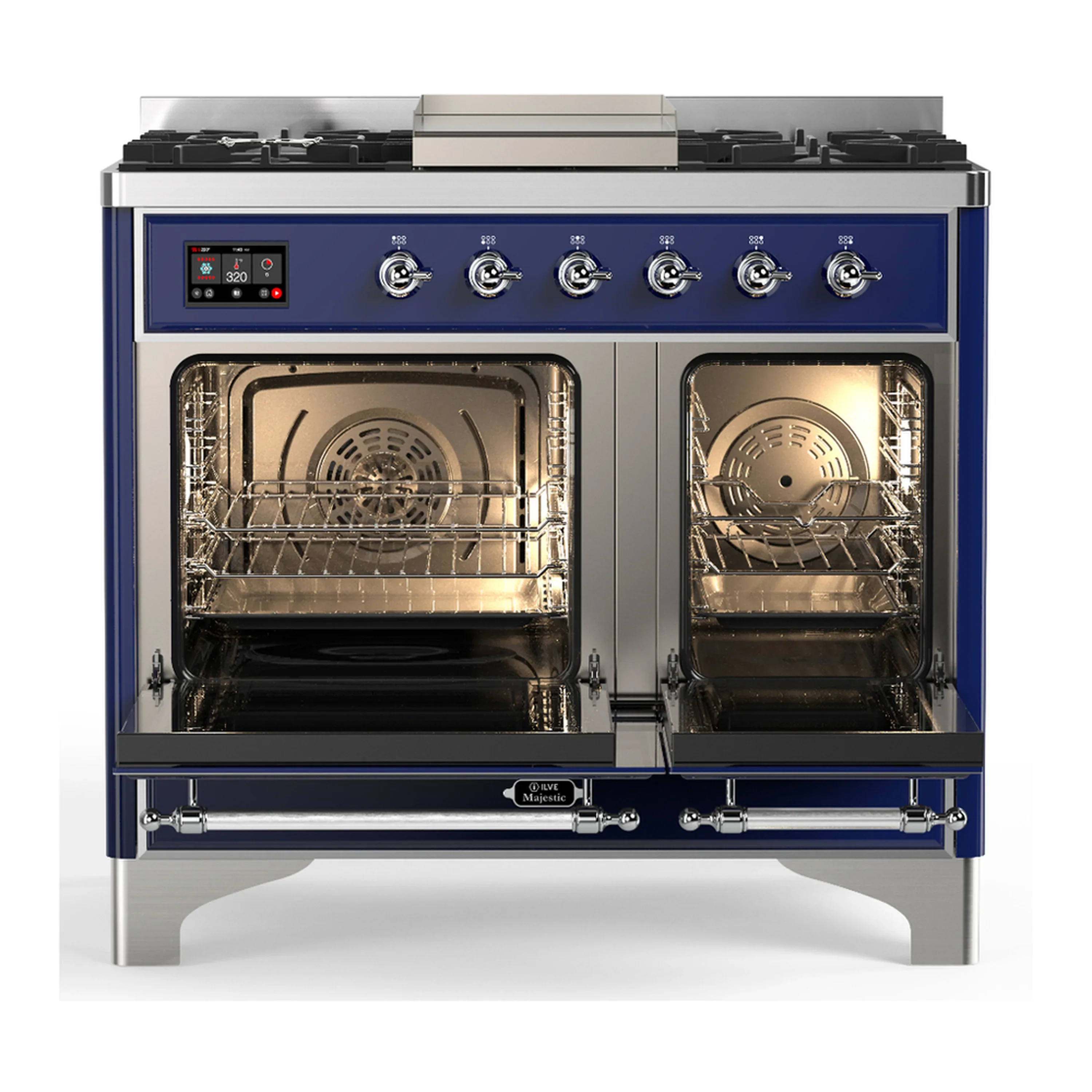 ILVE Majestic III 40-inch Dual Fuel Range with 5 Liquid Propane Burner, Griddle and Solid Door Electric Oven in Midnight Blue with Chrome Trim (UMD40FQNR3MBCLP) - Image 6