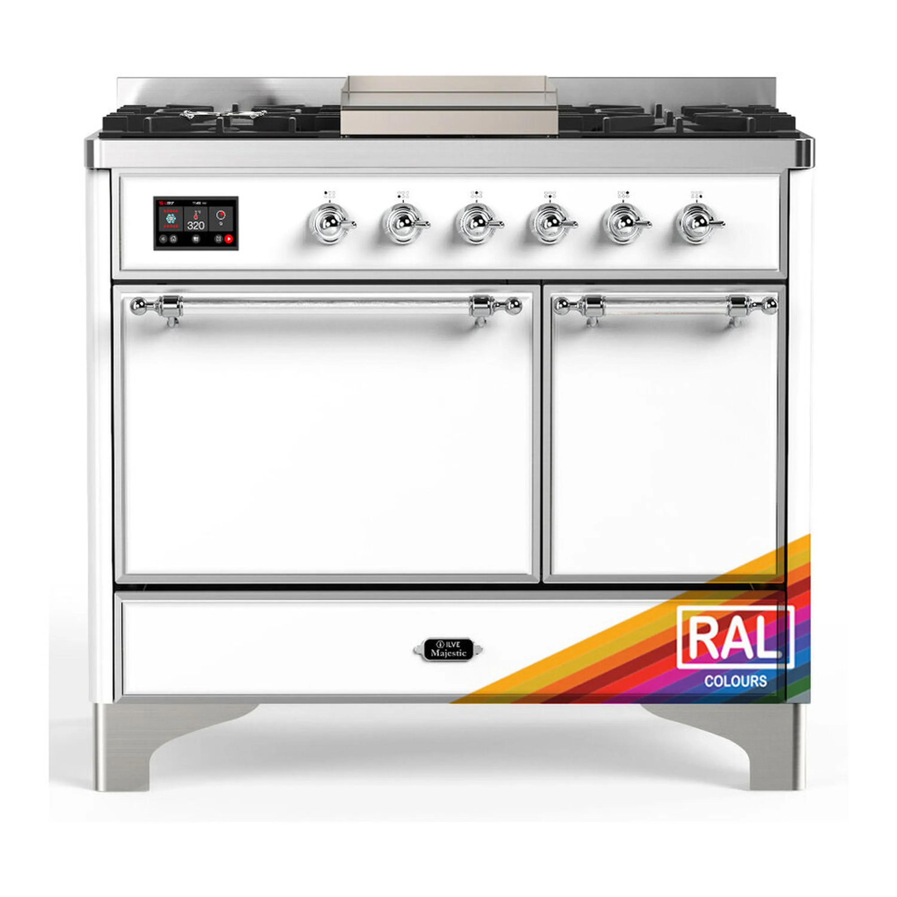 ILVE Majestic III 40-inch Dual Fuel Range with 5 Liquid Propane Burner, Griddle and Solid Door Electric Oven in RAL with Chrome Trim (UMD40FQNR3RACLP) - Image 2