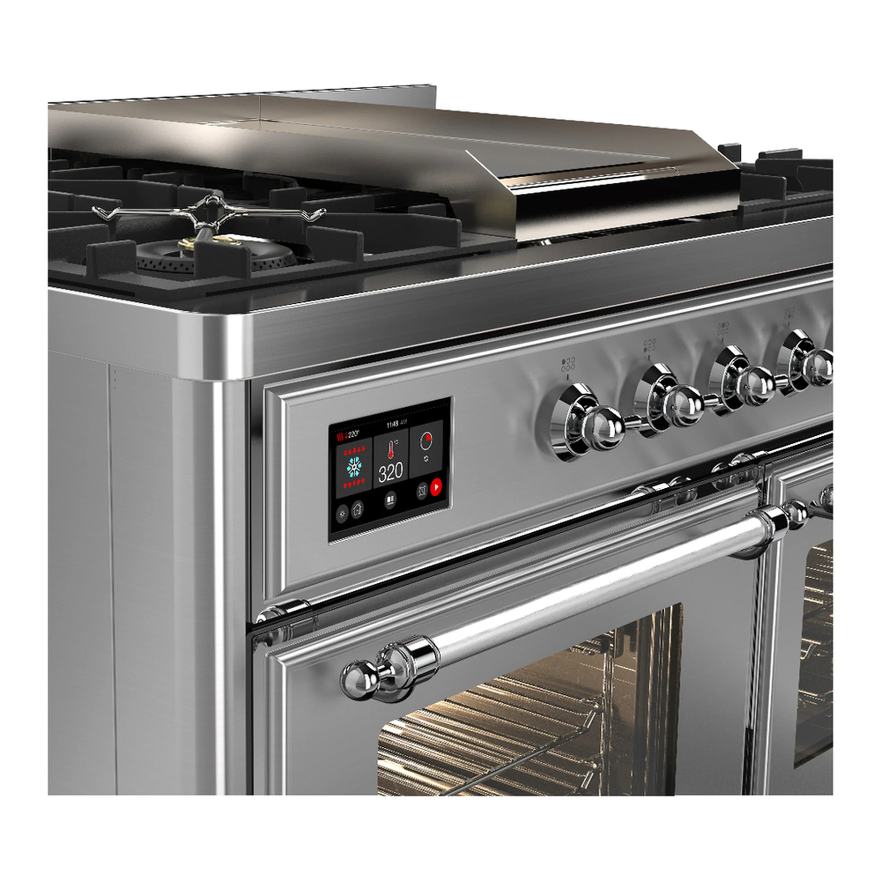 ILVE Majestic III 40-inch Dual Fuel Range with 6 Natural Gas Burner, Griddle and Triple Glass Door Electric Oven in Stainless Steel with Chrome Trim (UMD40FNR3SSC) - Image 7