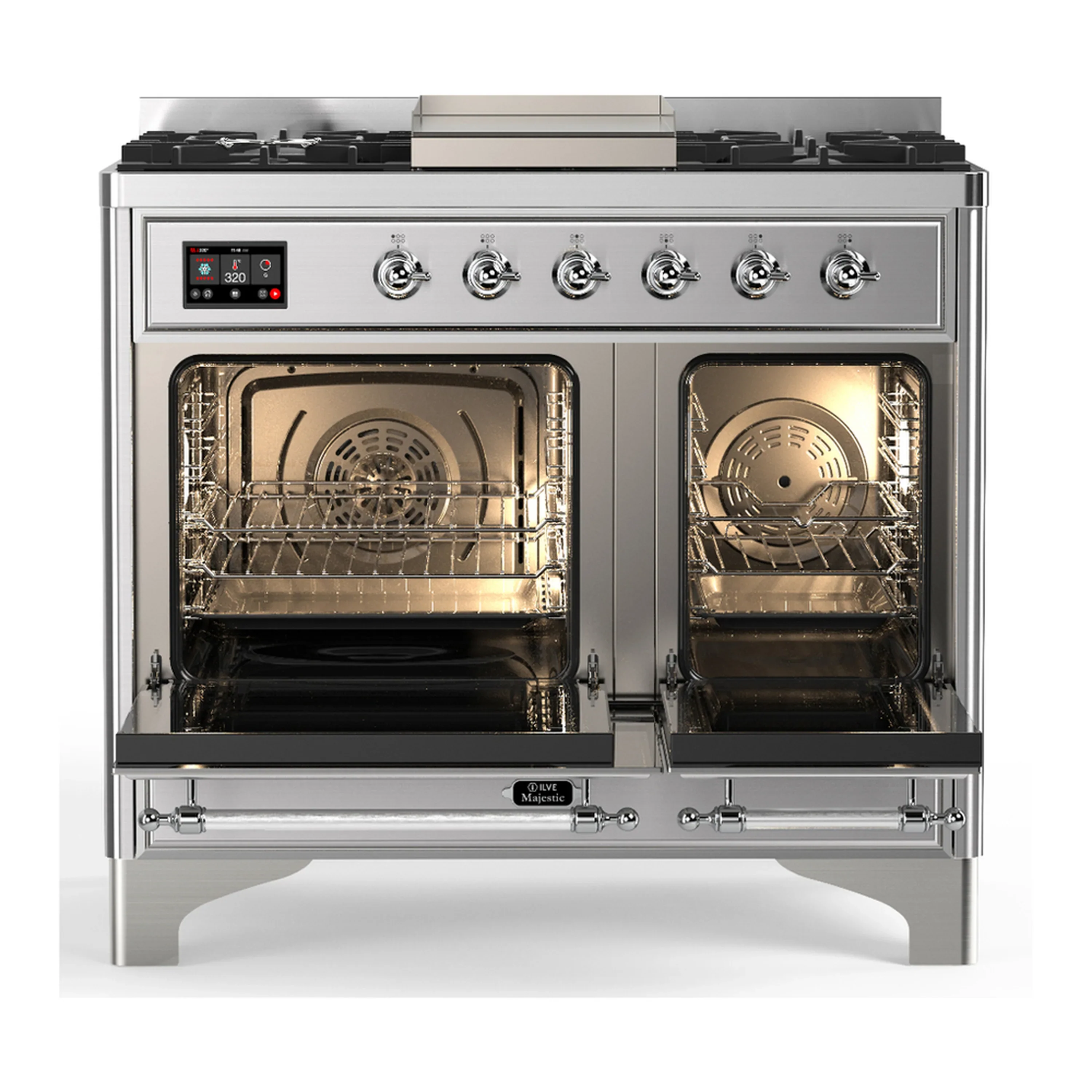 ILVE Majestic III 40-inch Dual Fuel Range with 6 Natural Gas Burner, Griddle and Solid Door Electric Oven in Stainless Steel with Chrome Trim (UMD40FQNR3SSC) - Image 6
