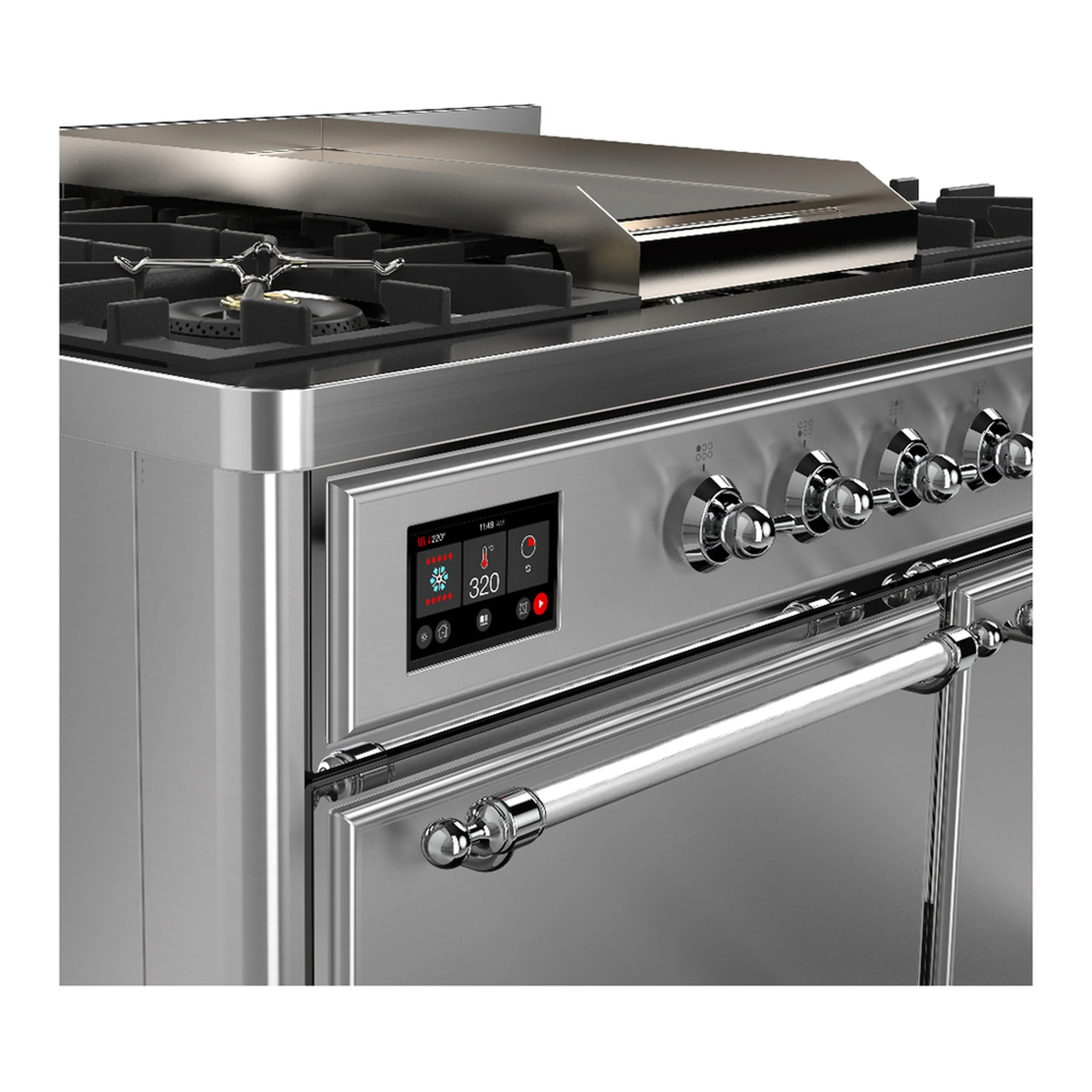 ILVE Majestic III 40-inch Dual Fuel Range with 6 Natural Gas Burner, Griddle and Solid Door Electric Oven in Stainless Steel with Chrome Trim (UMD40FQNR3SSC) - Image 7