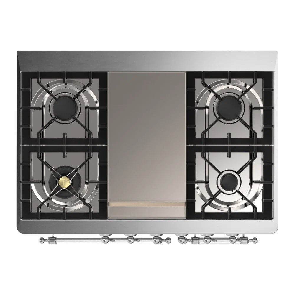 ILVE Majestic III 40-inch Dual Fuel Range with 6 Natural Gas Burner, Griddle and Solid Door Electric Oven in White with Chrome Trim (UMD40FQNR3WHC) - Image 2