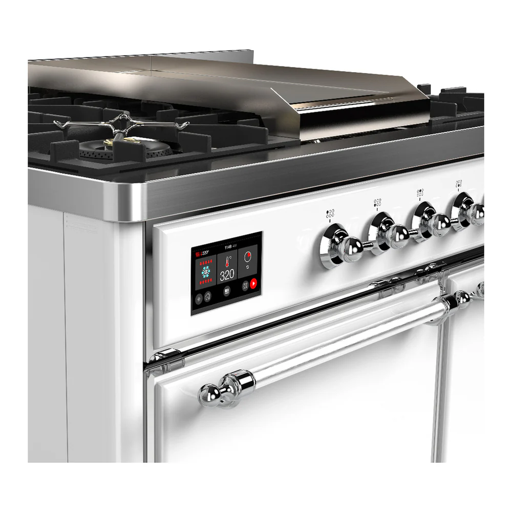 ILVE Majestic III 40-inch Dual Fuel Range with 6 Natural Gas Burner, Griddle and Solid Door Electric Oven in White with Chrome Trim (UMD40FQNR3WHC) - Image 7