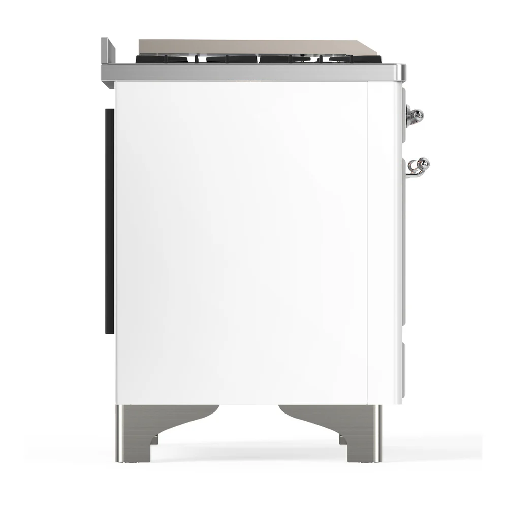 ILVE Majestic III 40-inch Dual Fuel Range with 6 Natural Gas Burner, Griddle and Solid Door Electric Oven in White with Chrome Trim (UMD40FQNR3WHC) - Image 8