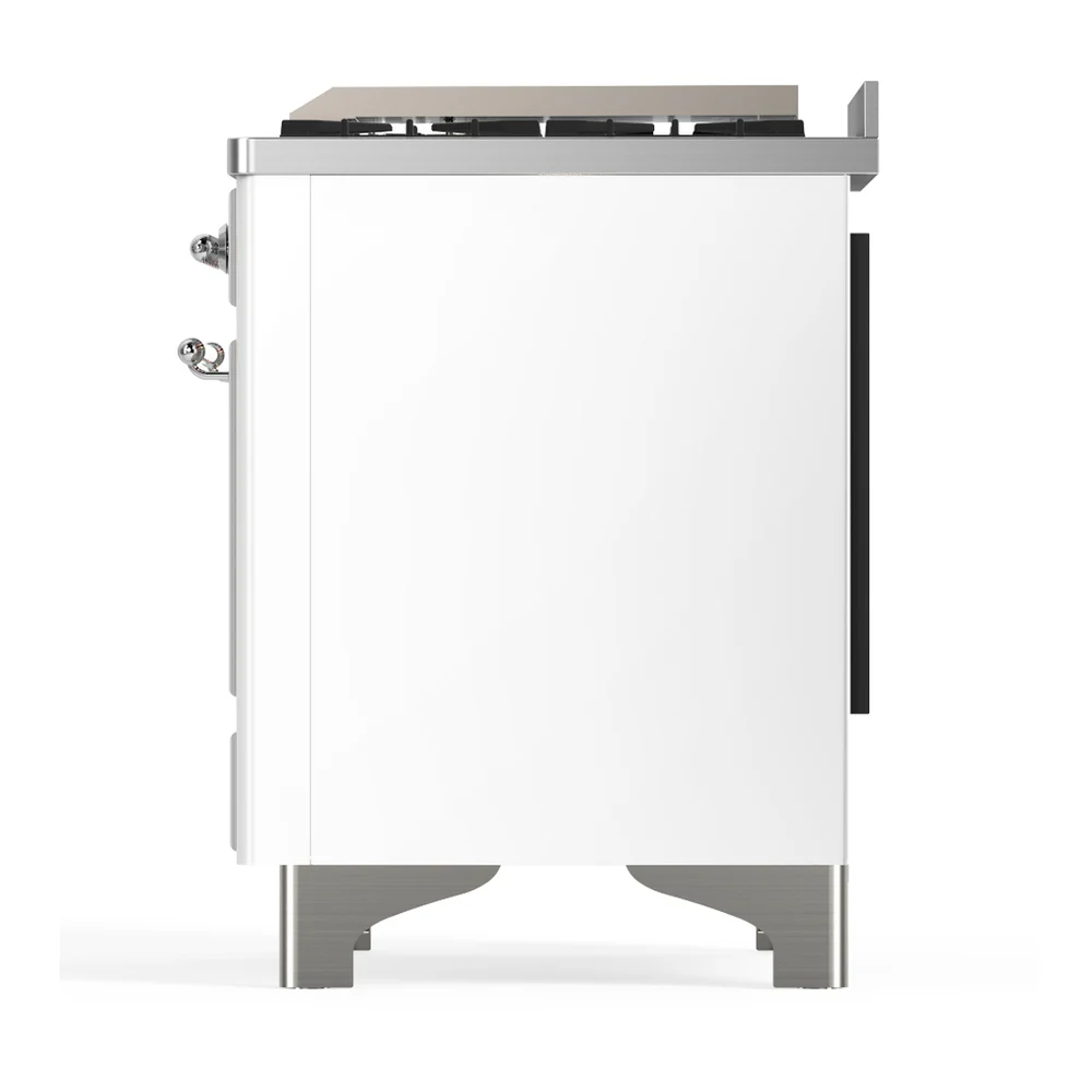 ILVE Majestic III 40-inch Dual Fuel Range with 6 Natural Gas Burner, Griddle and Solid Door Electric Oven in White with Chrome Trim (UMD40FQNR3WHC) - Image 9