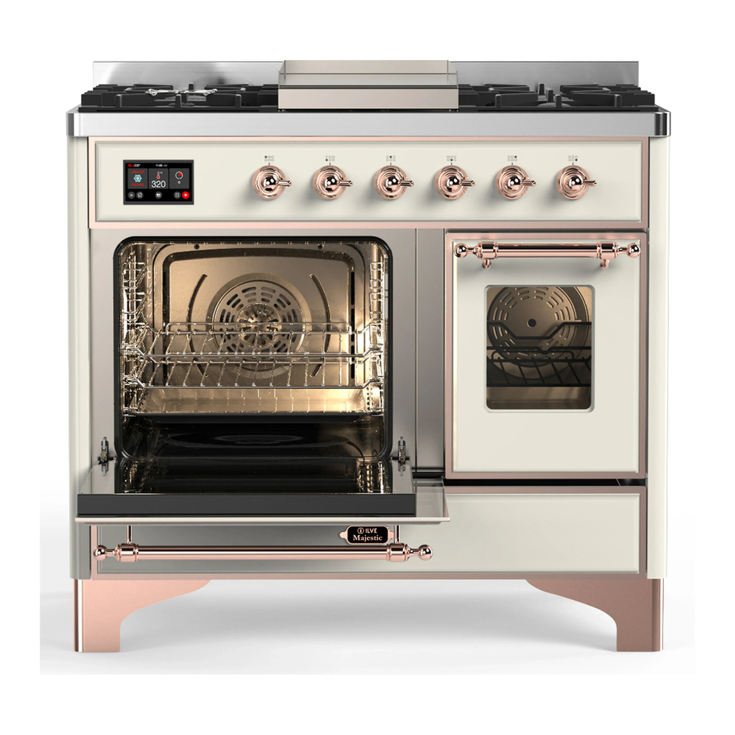 ILVE Majestic III 40-inch Dual Fuel Range with 6 Natural Gas Burner, Griddle and Triple Glass Door Electric Oven in Antique White with Copper Trim (UMD40FNR3AWP) - Image 5