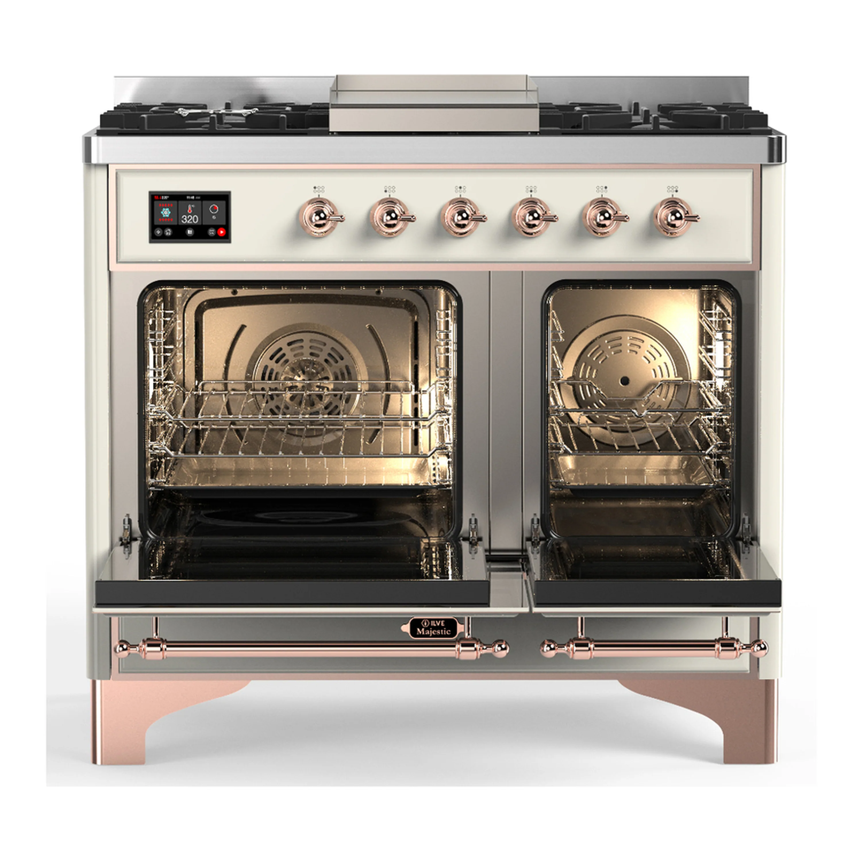 ILVE Majestic III 40-inch Dual Fuel Range with 6 Natural Gas Burner, Griddle and Solid Door Electric Oven in Antique White with Copper Trim (UMD40FQNR3AWP) - Image 6