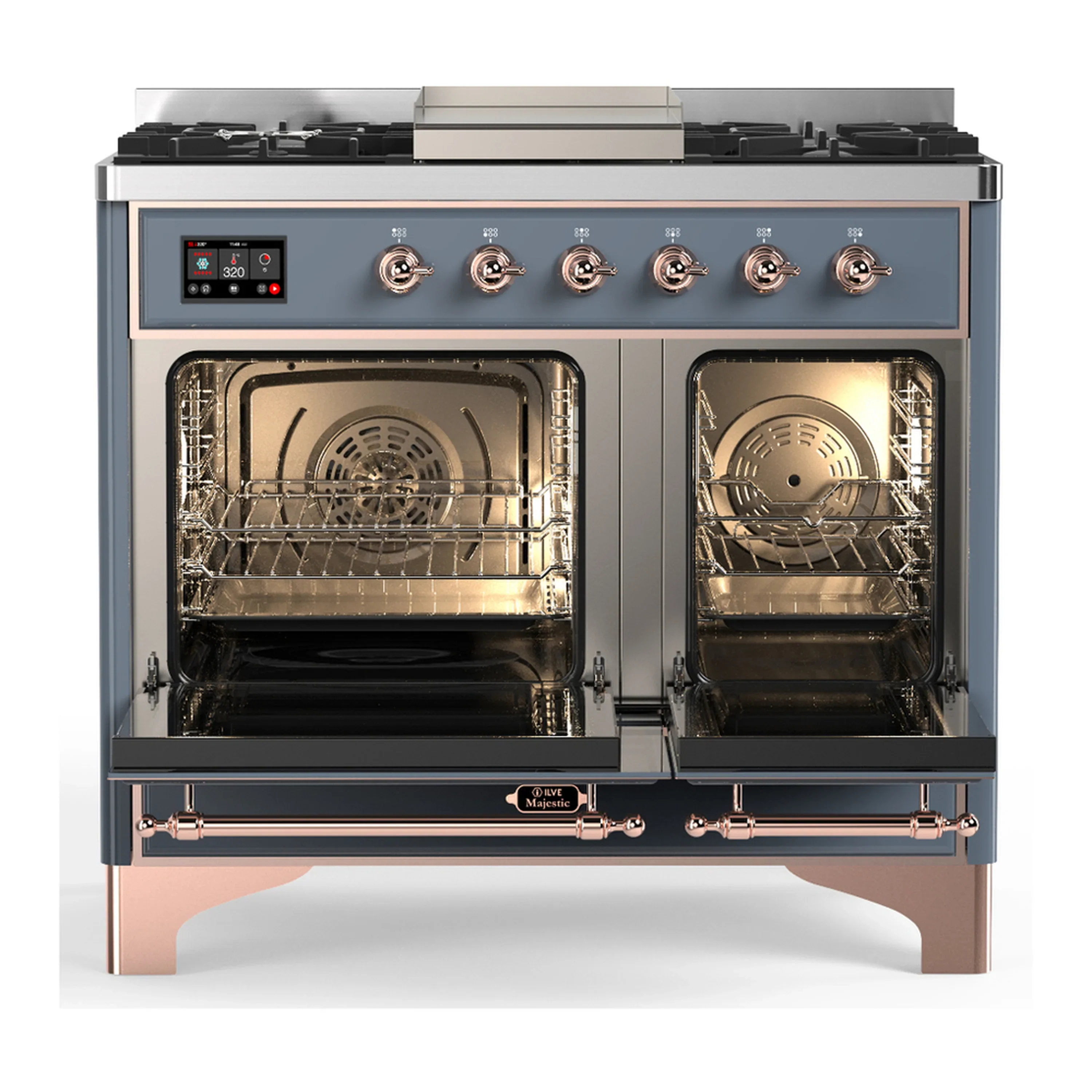 ILVE Majestic III 40-inch Dual Fuel Range with 5 Liquid Propane Burner, Griddle and Triple Glass Door Electric Oven in Blue Grey with Copper Trim (UMD40FNR3BGPLP) - Image 6