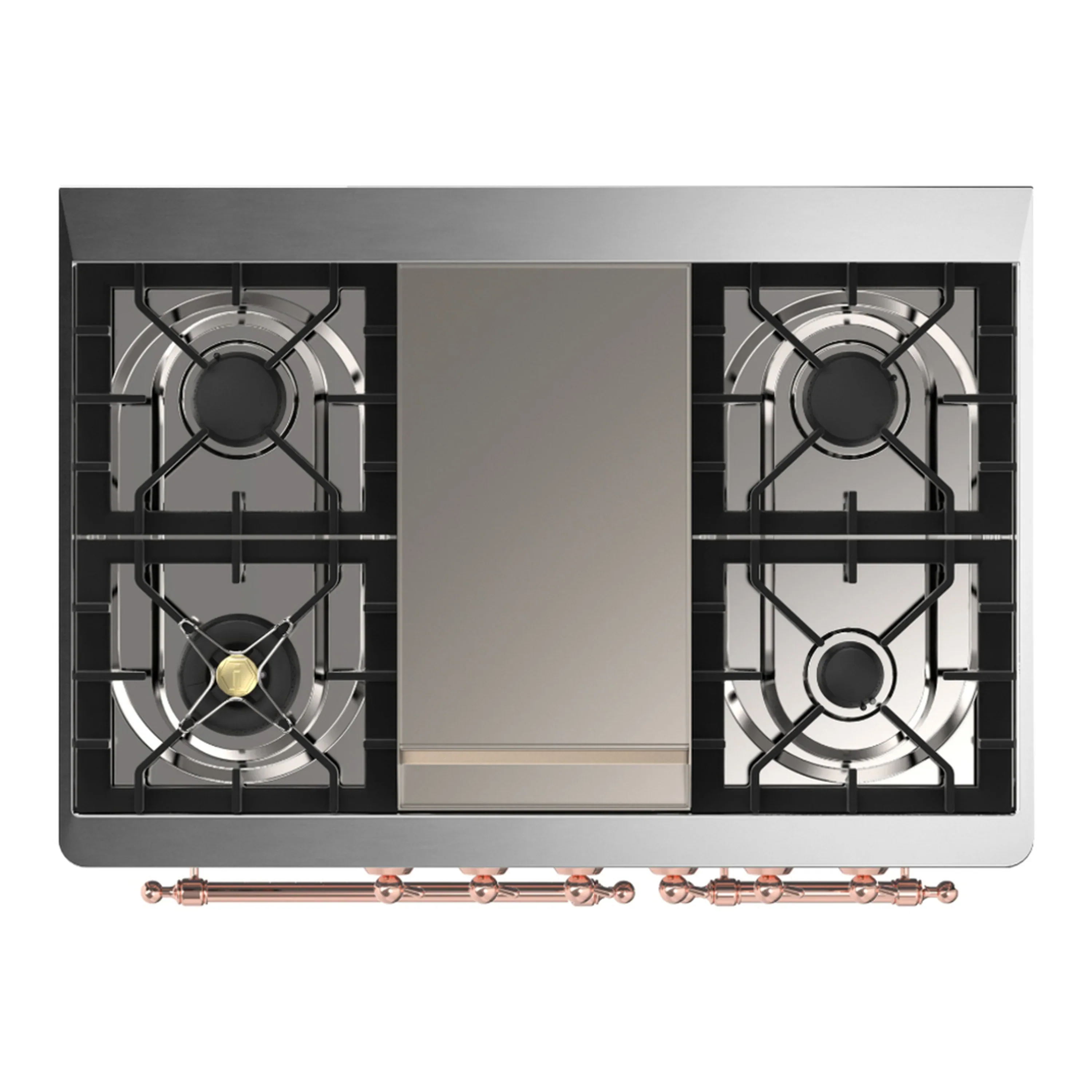 ILVE Majestic III 40-inch Dual Fuel Range with 6 Natural Gas Burner, Griddle and Solid Door Electric Oven in Blue Grey with Copper Trim (UMD40FQNR3BGP) - Image 2
