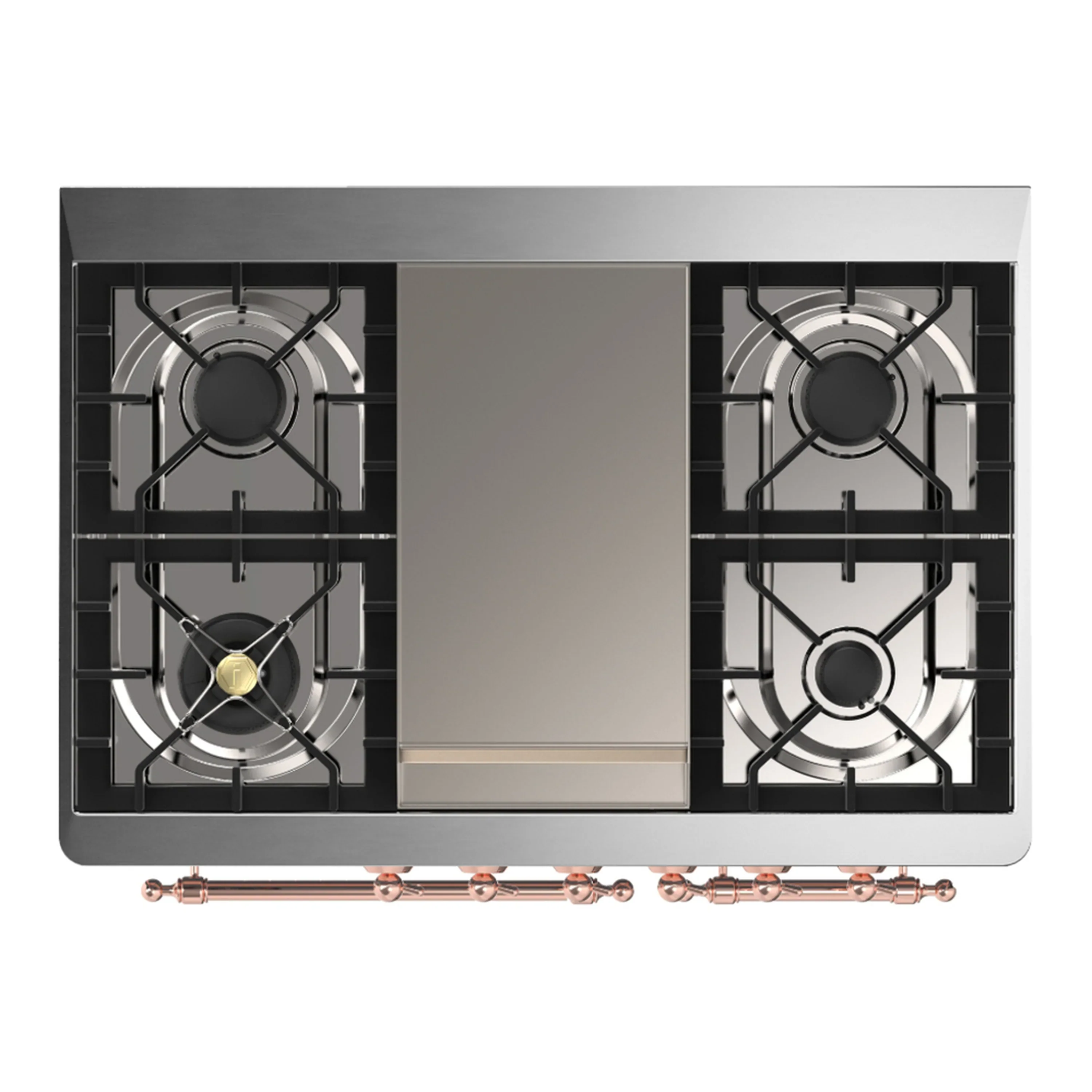 ILVE Majestic III 40-inch Dual Fuel Range with 6 Natural Gas Burner, Griddle and Solid Door Electric Oven in Glossy Black with Copper Trim (UMD40FQNR3BKP) - Image 2