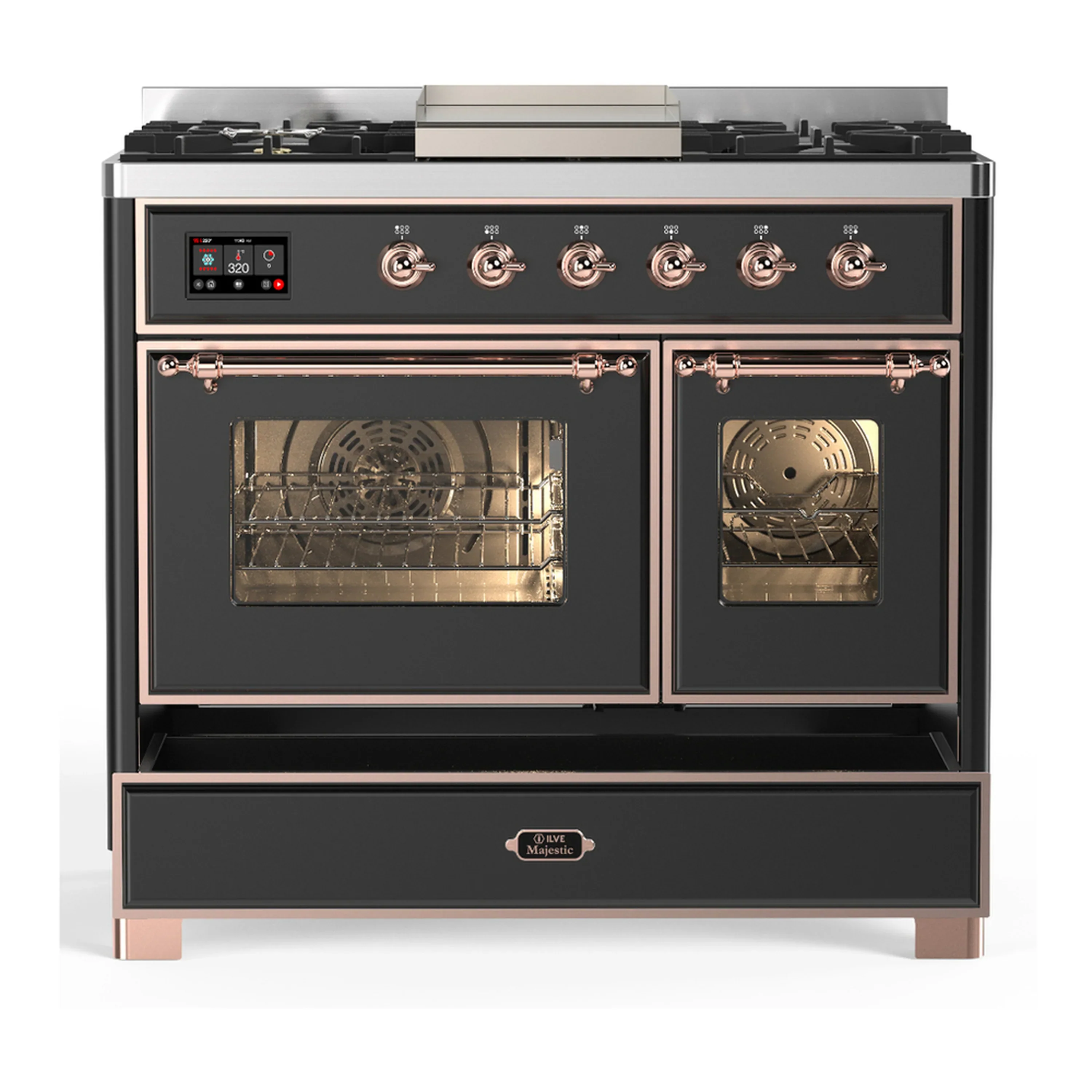 ILVE Majestic III 40-inch Dual Fuel Range with 6 Natural Gas Burner, Griddle and Triple Glass Door Electric Oven in Graphite Matte with Copper Trim (UMD40FNR3MGP) - Image 3
