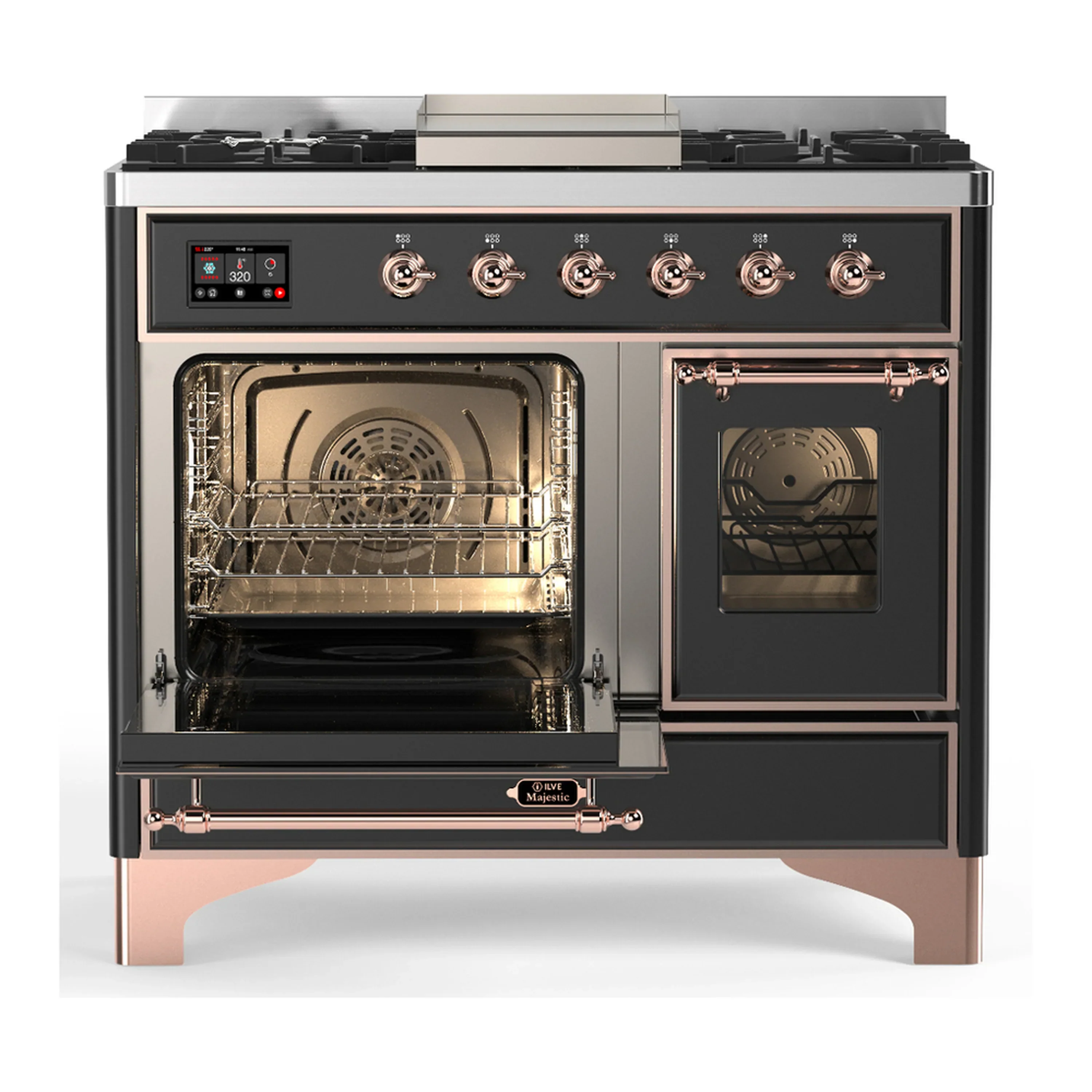 ILVE Majestic III 40-inch Dual Fuel Range with 6 Natural Gas Burner, Griddle and Triple Glass Door Electric Oven in Graphite Matte with Copper Trim (UMD40FNR3MGP) - Image 5