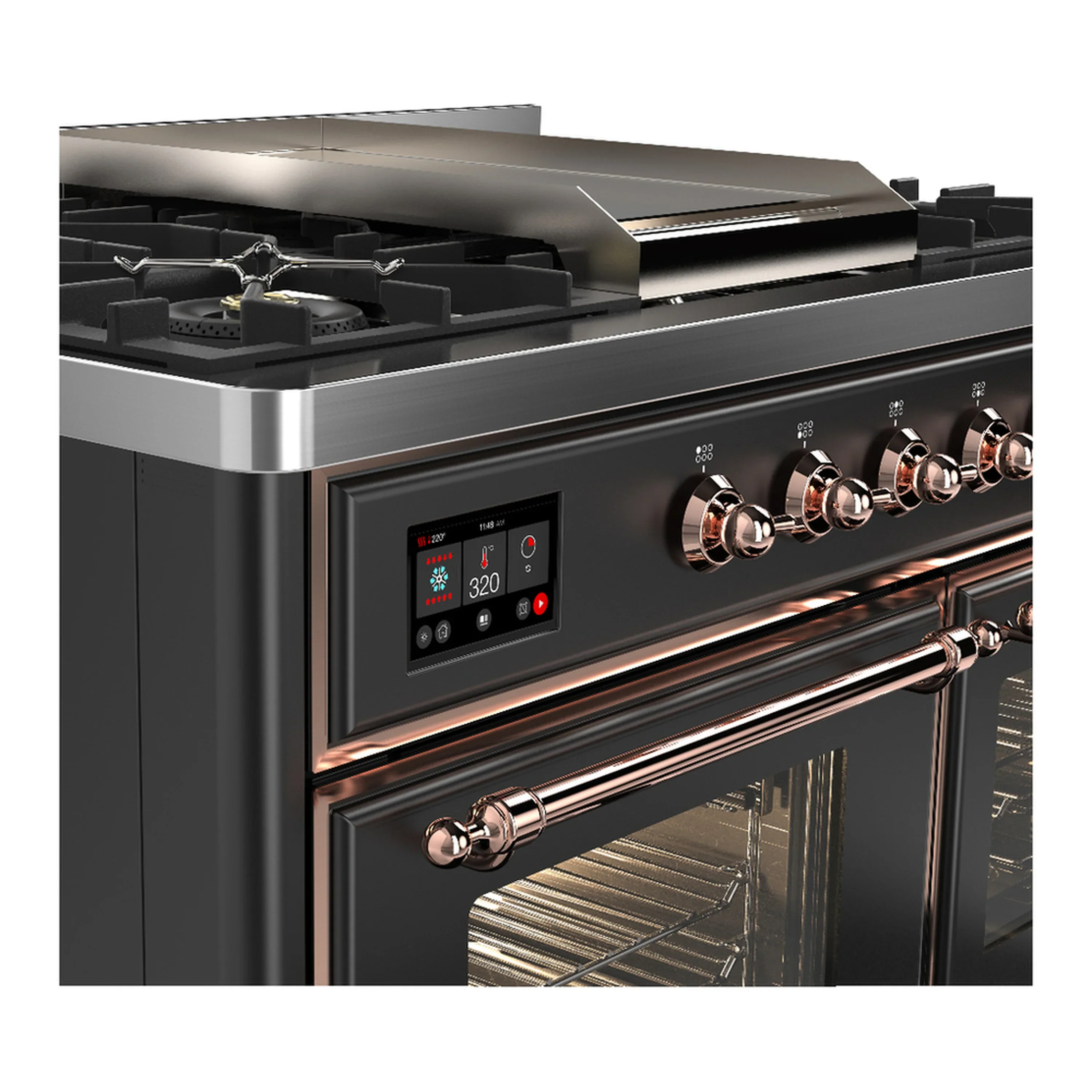 ILVE Majestic III 40-inch Dual Fuel Range with 6 Natural Gas Burner, Griddle and Triple Glass Door Electric Oven in Graphite Matte with Copper Trim (UMD40FNR3MGP) - Image 7