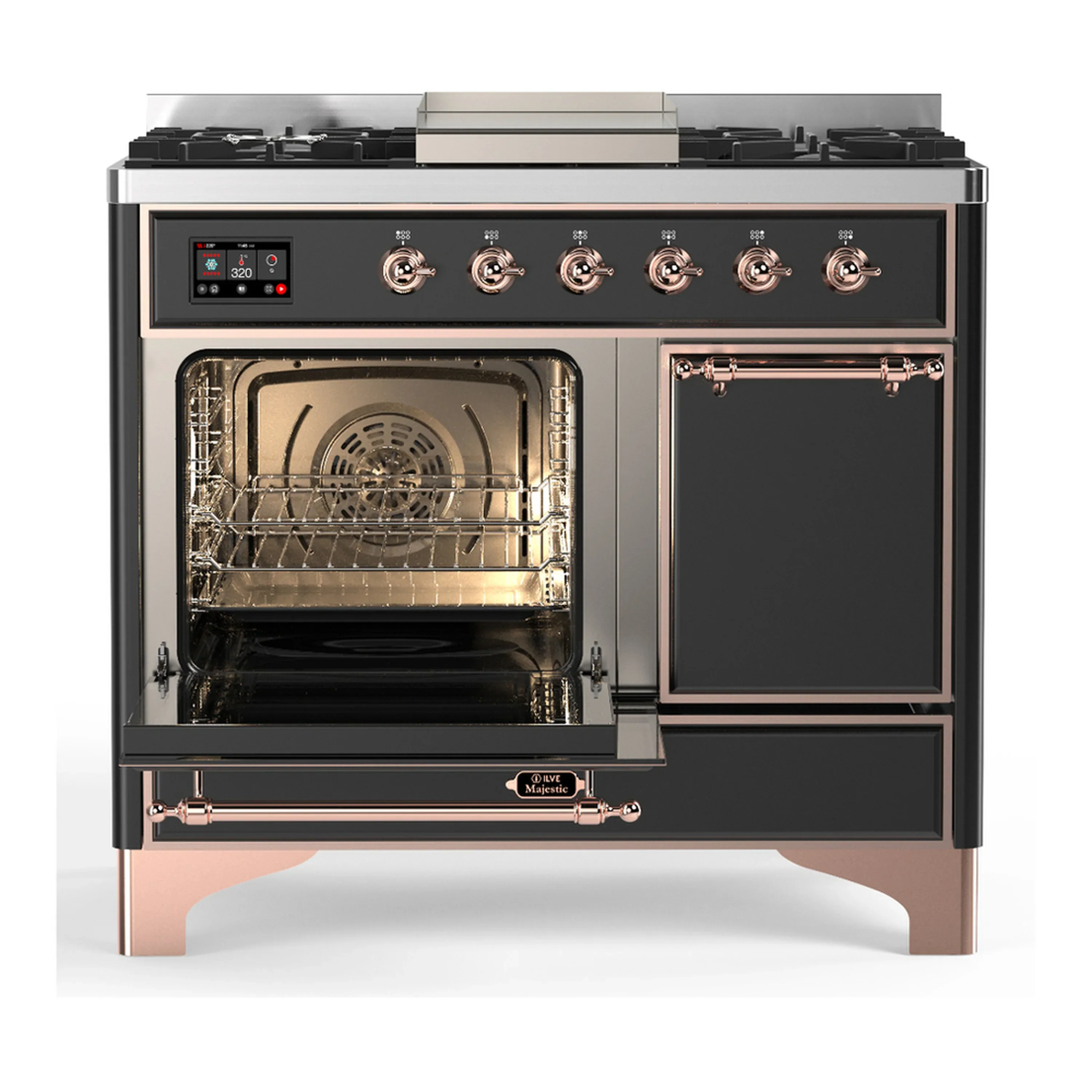 ILVE Majestic III 40-inch Dual Fuel Range with 6 Natural Gas Burner, Griddle and Solid Door Electric Oven in Graphite Matte with Copper Trim (UMD40FQNR3MGP) - Image 5