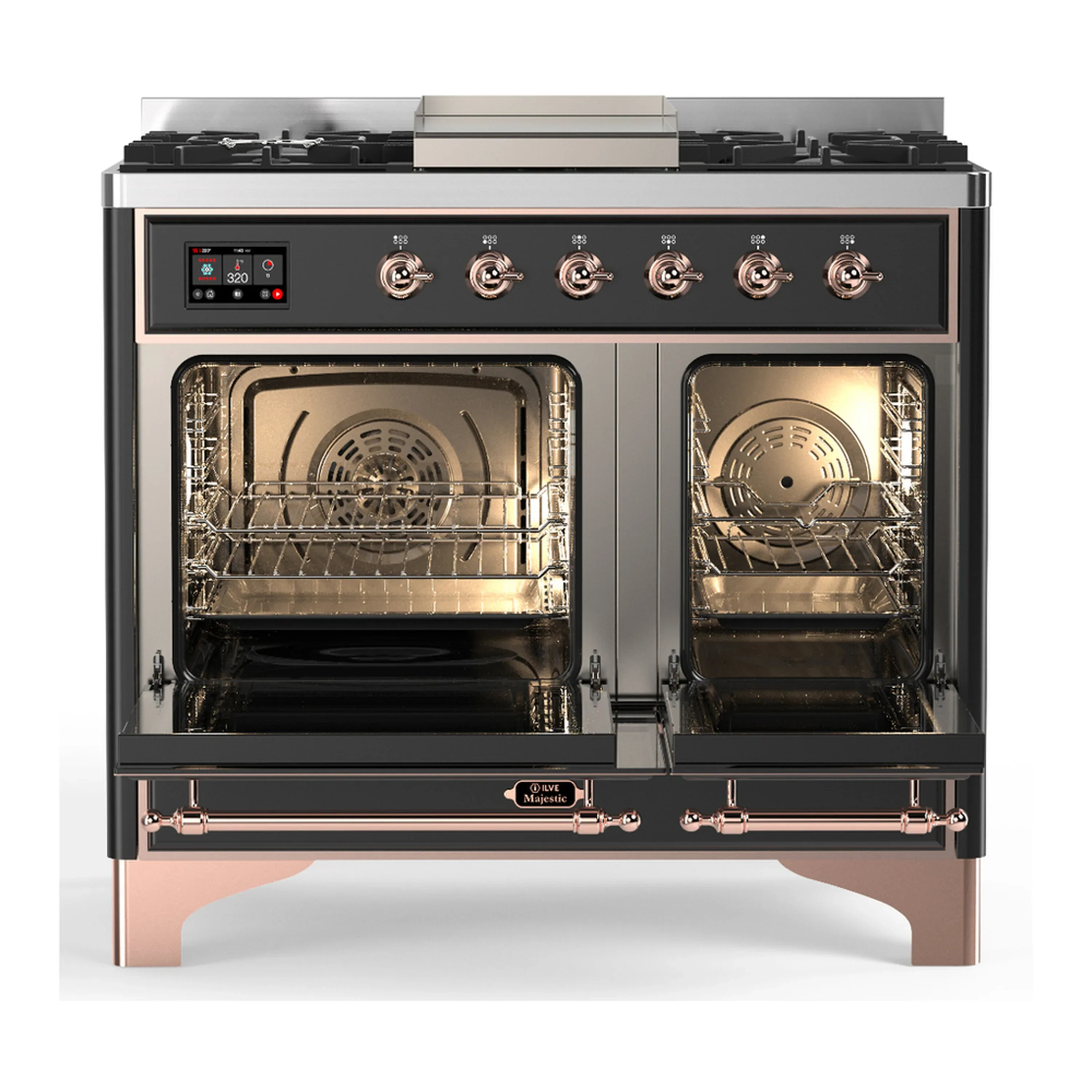 ILVE Majestic III 40-inch Dual Fuel Range with 6 Natural Gas Burner, Griddle and Solid Door Electric Oven in Graphite Matte with Copper Trim (UMD40FQNR3MGP) - Image 6