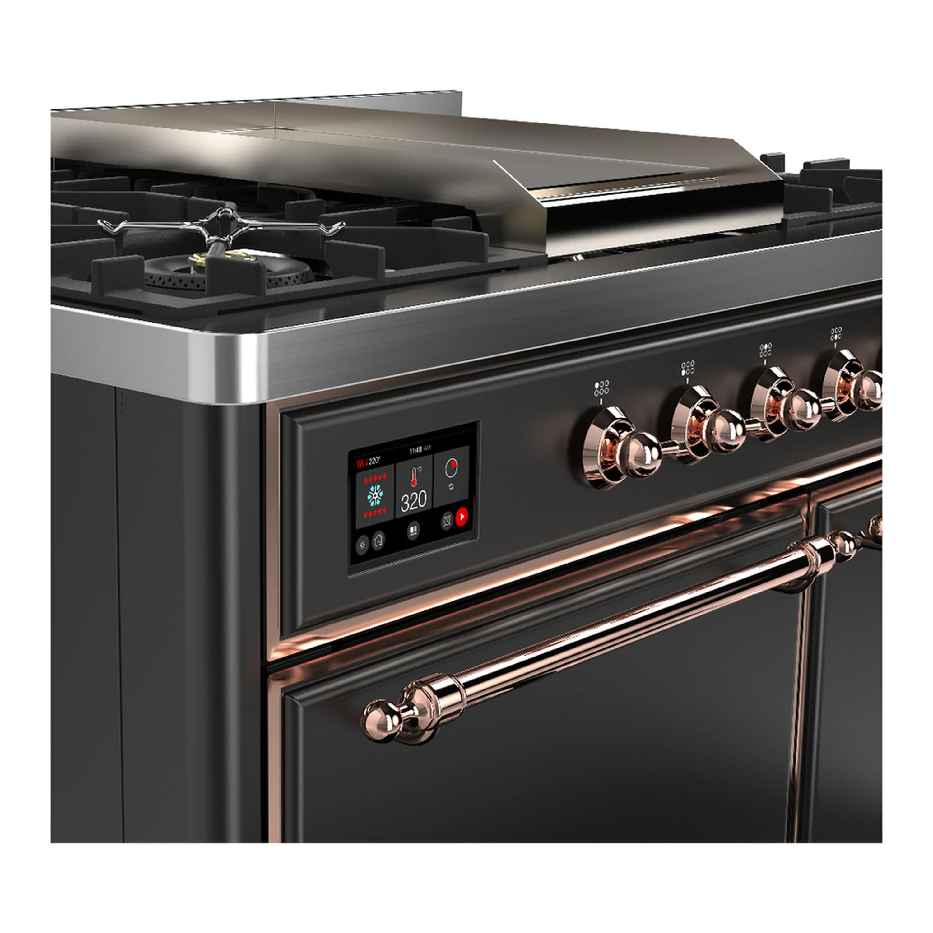 ILVE Majestic III 40-inch Dual Fuel Range with 6 Natural Gas Burner, Griddle and Solid Door Electric Oven in Graphite Matte with Copper Trim (UMD40FQNR3MGP) - Image 7