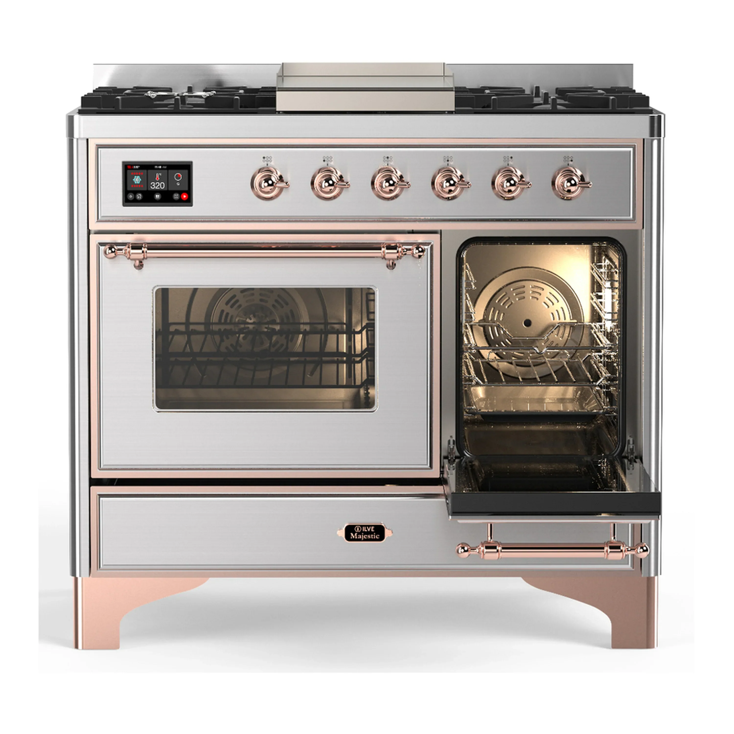 ILVE Majestic III 40-inch Dual Fuel Range with 6 Natural Gas Burner, Griddle and Triple Glass Door Electric Oven in Stainless Steel with Copper Trim (UMD40FNR3SSP) - Image 4