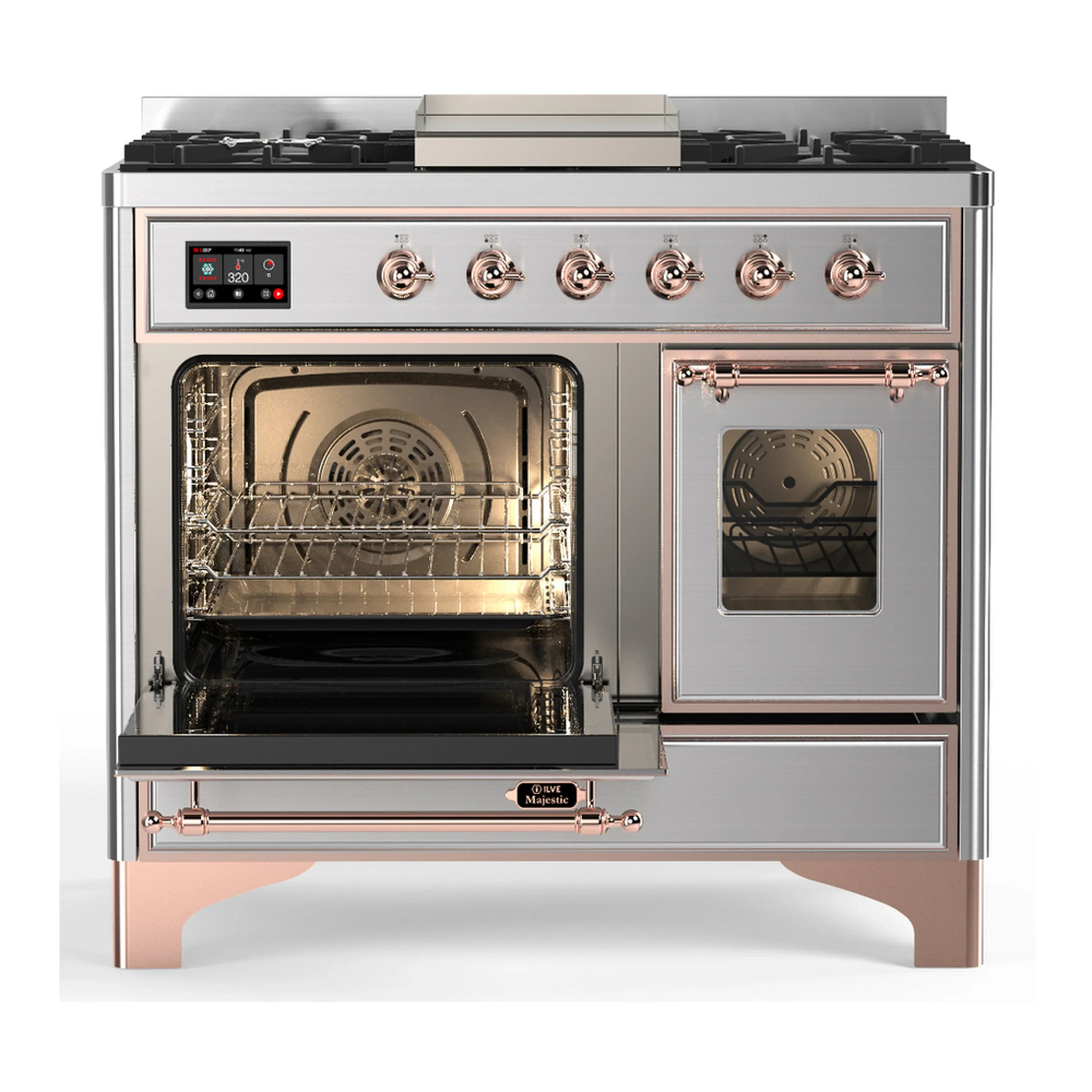 ILVE Majestic III 40-inch Dual Fuel Range with 6 Natural Gas Burner, Griddle and Triple Glass Door Electric Oven in Stainless Steel with Copper Trim (UMD40FNR3SSP) - Image 5