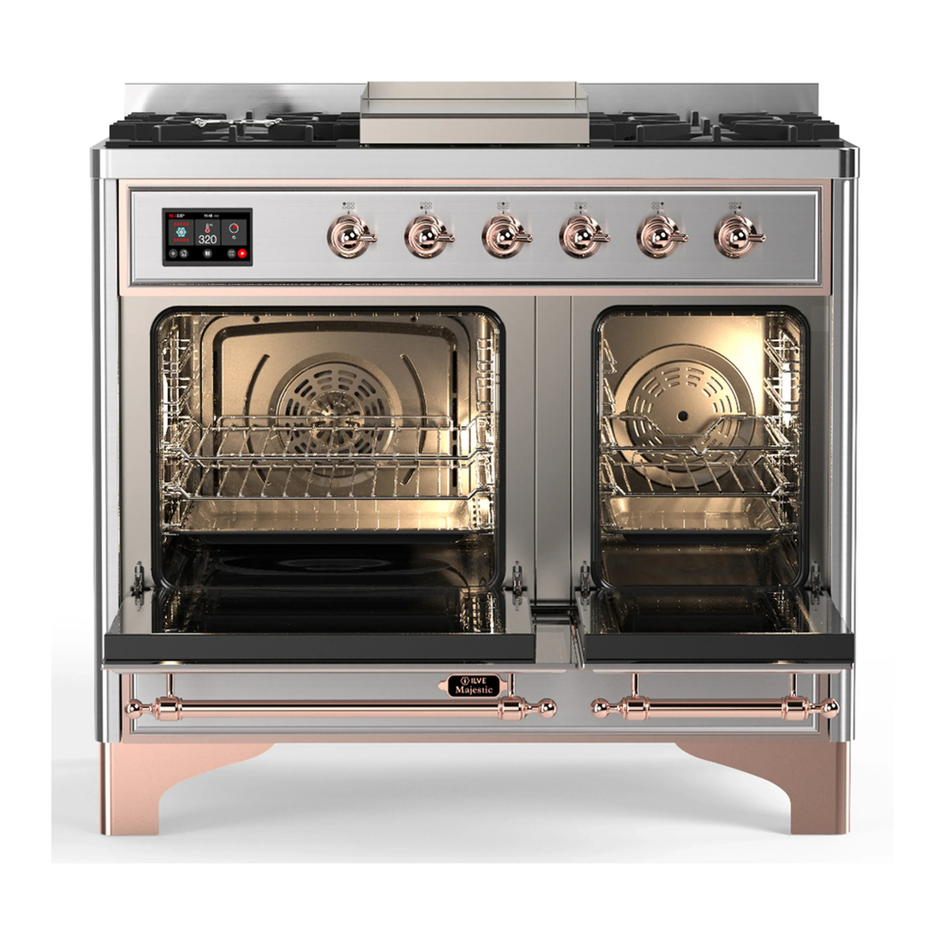 ILVE Majestic III 40-inch Dual Fuel Range with 6 Natural Gas Burner, Griddle and Triple Glass Door Electric Oven in Stainless Steel with Copper Trim (UMD40FNR3SSP) - Image 6