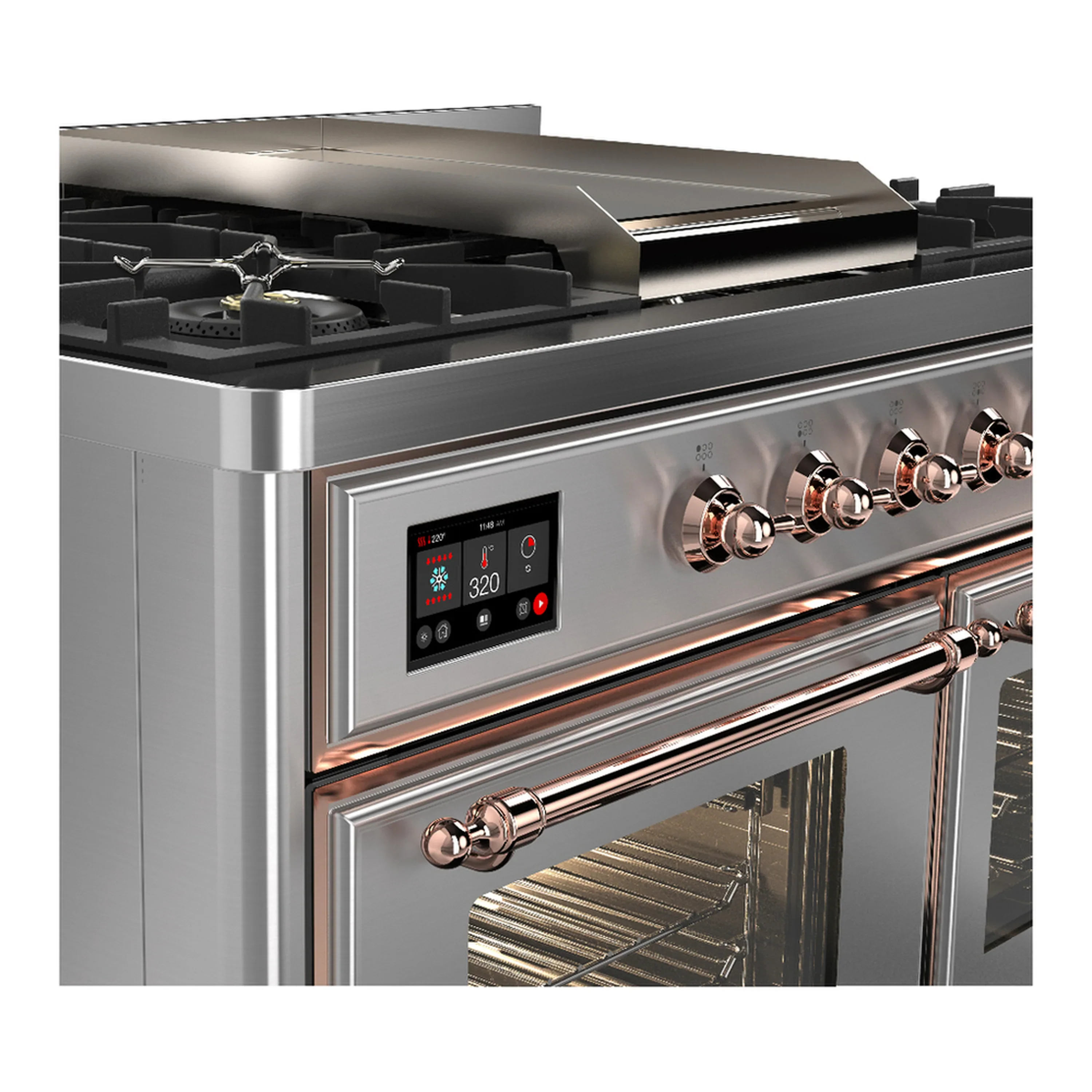 ILVE Majestic III 40-inch Dual Fuel Range with 6 Natural Gas Burner, Griddle and Triple Glass Door Electric Oven in Stainless Steel with Copper Trim (UMD40FNR3SSP) - Image 7