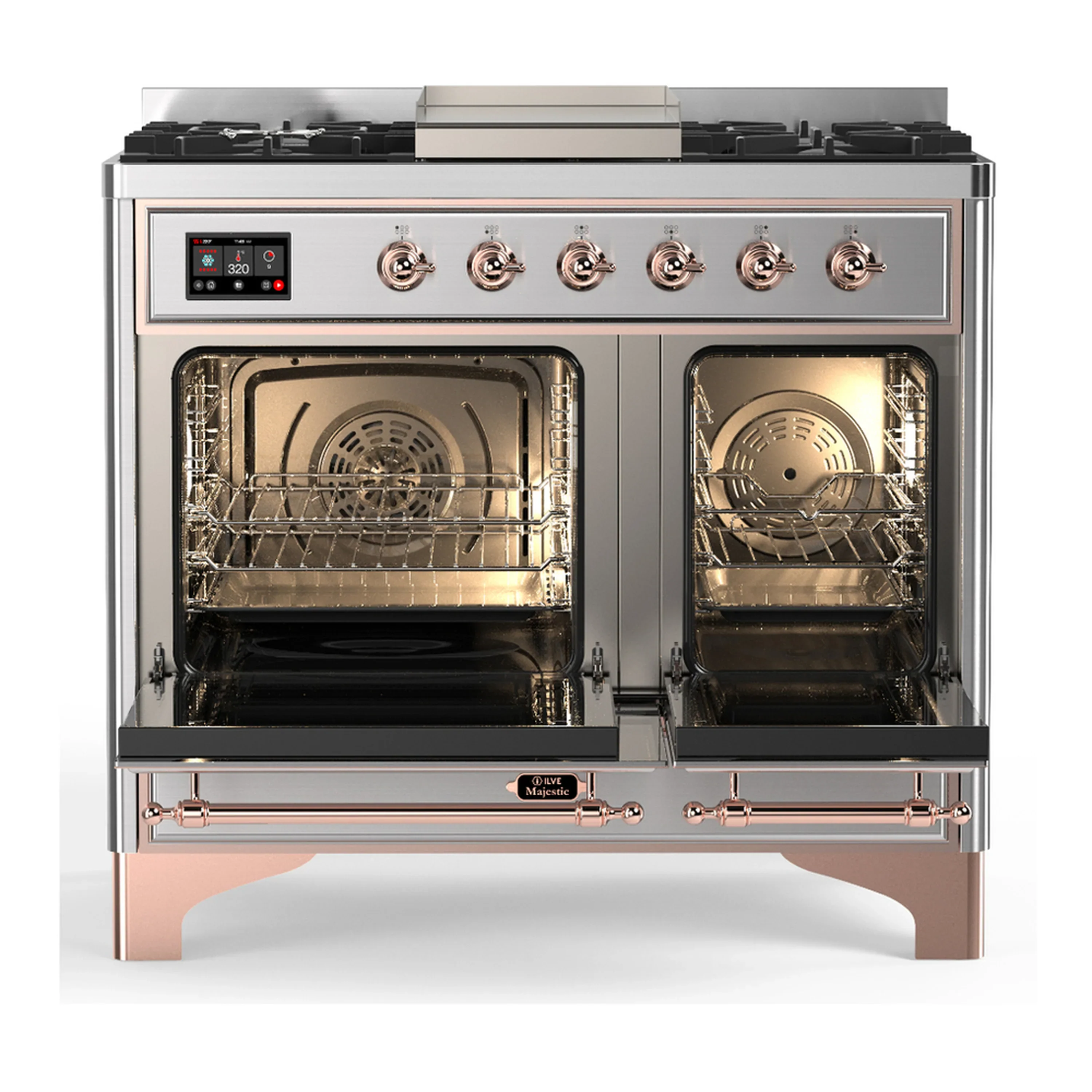 ILVE Majestic III 40-inch Dual Fuel Range with 6 Natural Gas Burner, Griddle and Solid Door Electric Oven in Stainless Steel with Copper Trim (UMD40FQNR3SSP) - Image 6