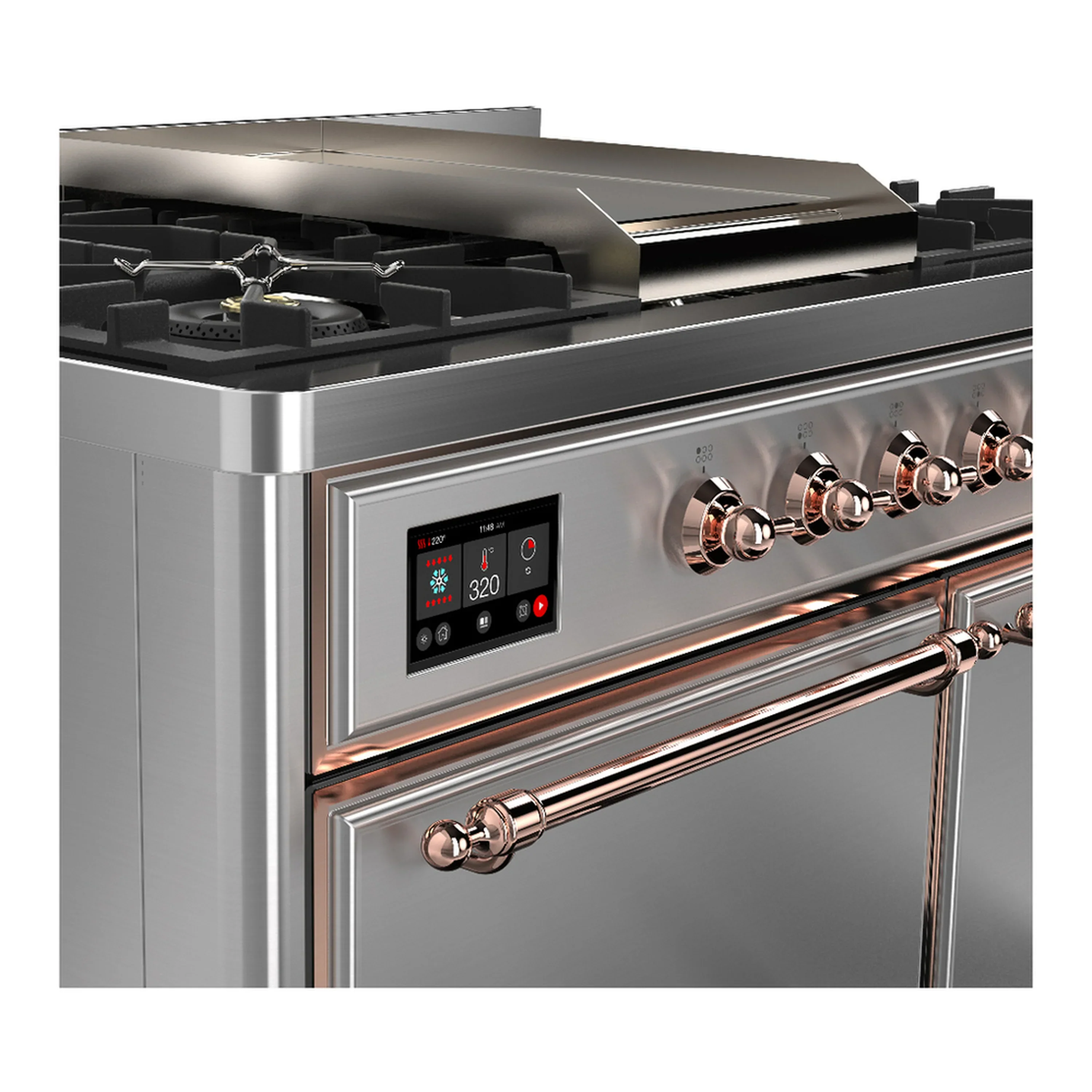 ILVE Majestic III 40-inch Dual Fuel Range with 6 Natural Gas Burner, Griddle and Solid Door Electric Oven in Stainless Steel with Copper Trim (UMD40FQNR3SSP) - Image 7