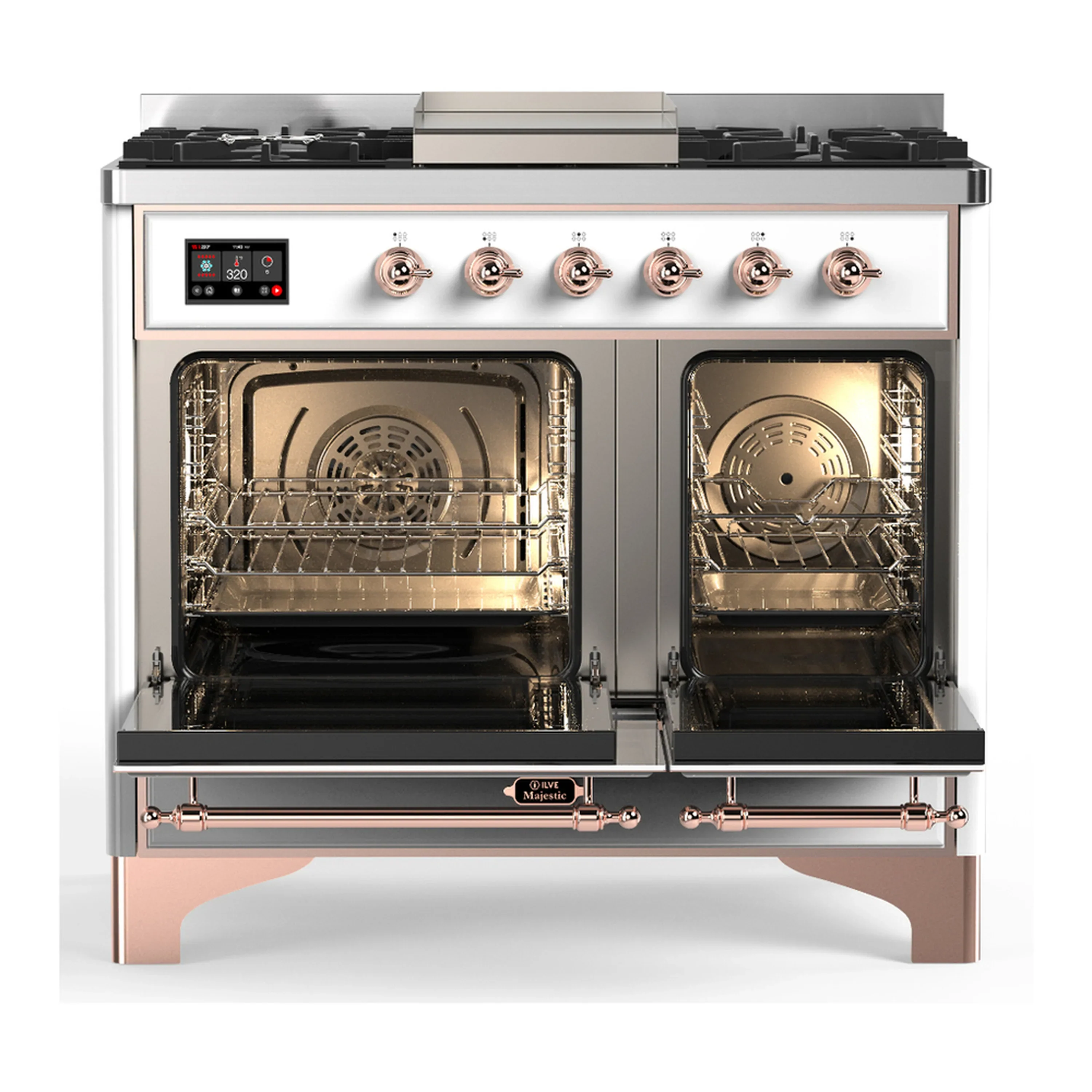 ILVE Majestic III 40-inch Dual Fuel Range with 6 Natural Gas Burner, Griddle and Solid Door Electric Oven in White with Copper Trim (UMD40FQNR3WHP) - Image 6