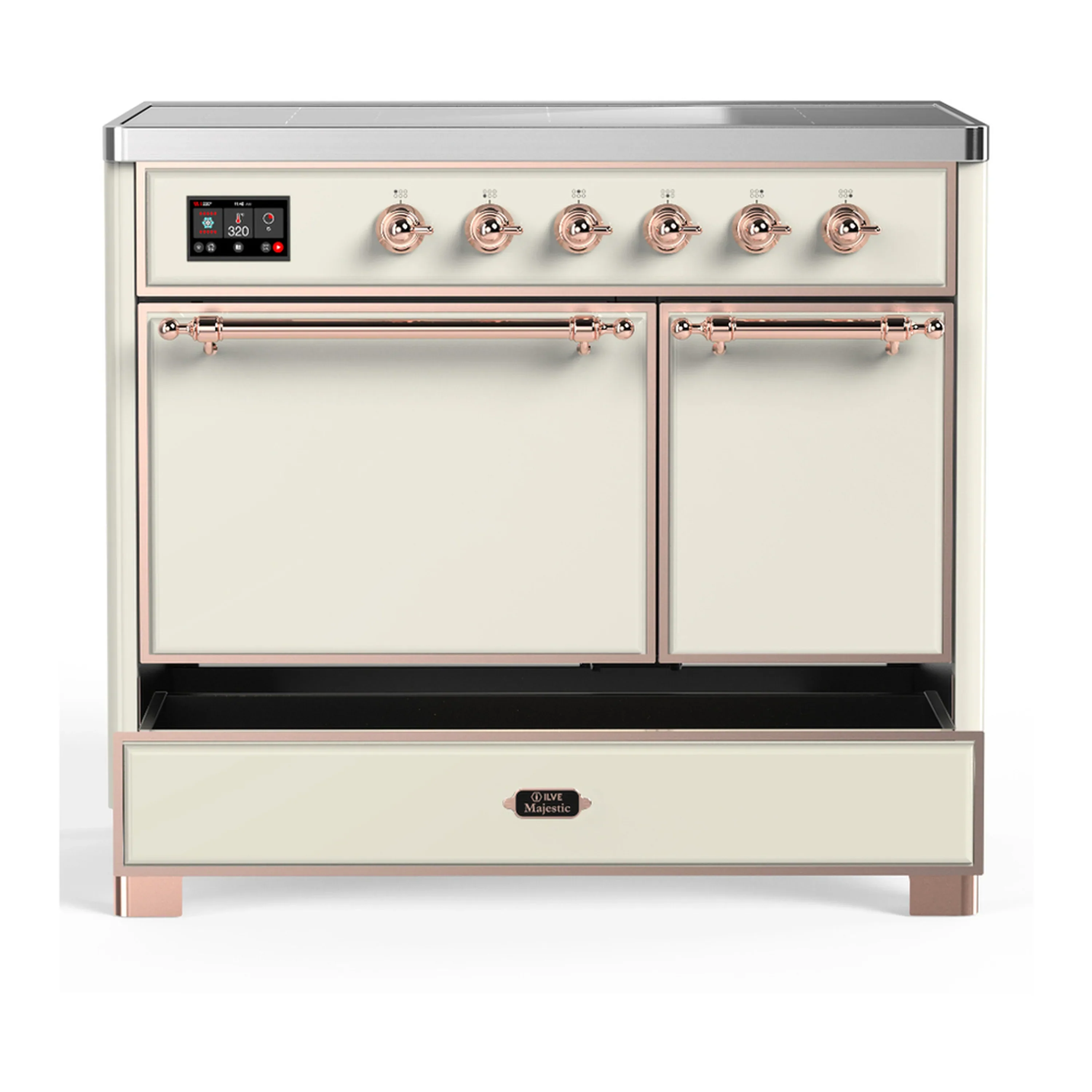 ILVE Majestic III 40-Inch Induction Range with 6 Induction Elements and Solid Door Electric Oven in Antique White with Copper Trim (UMDIB40QNR3AWP) - Image 3