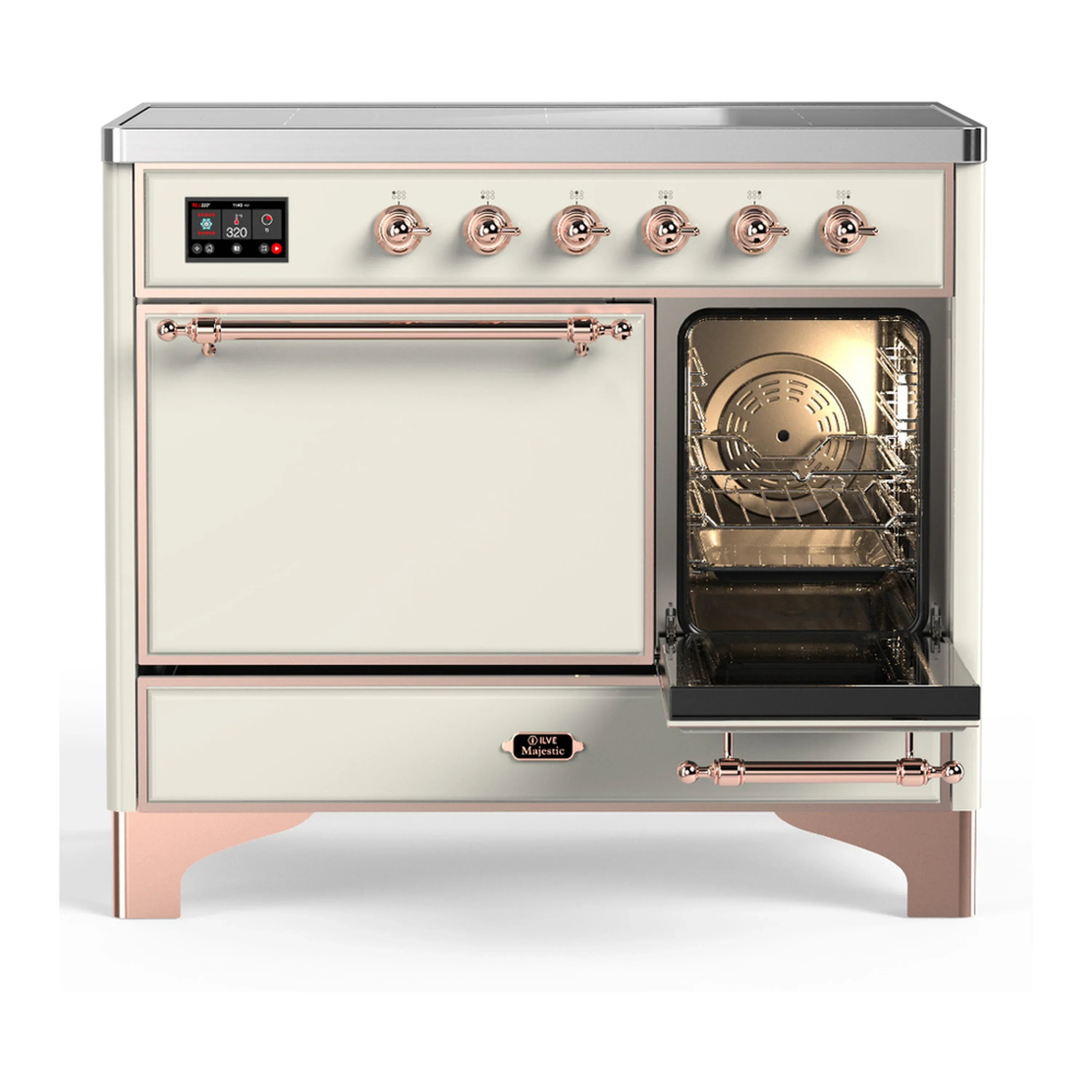 ILVE Majestic III 40-Inch Induction Range with 6 Induction Elements and Solid Door Electric Oven in Antique White with Copper Trim (UMDIB40QNR3AWP) - Image 4