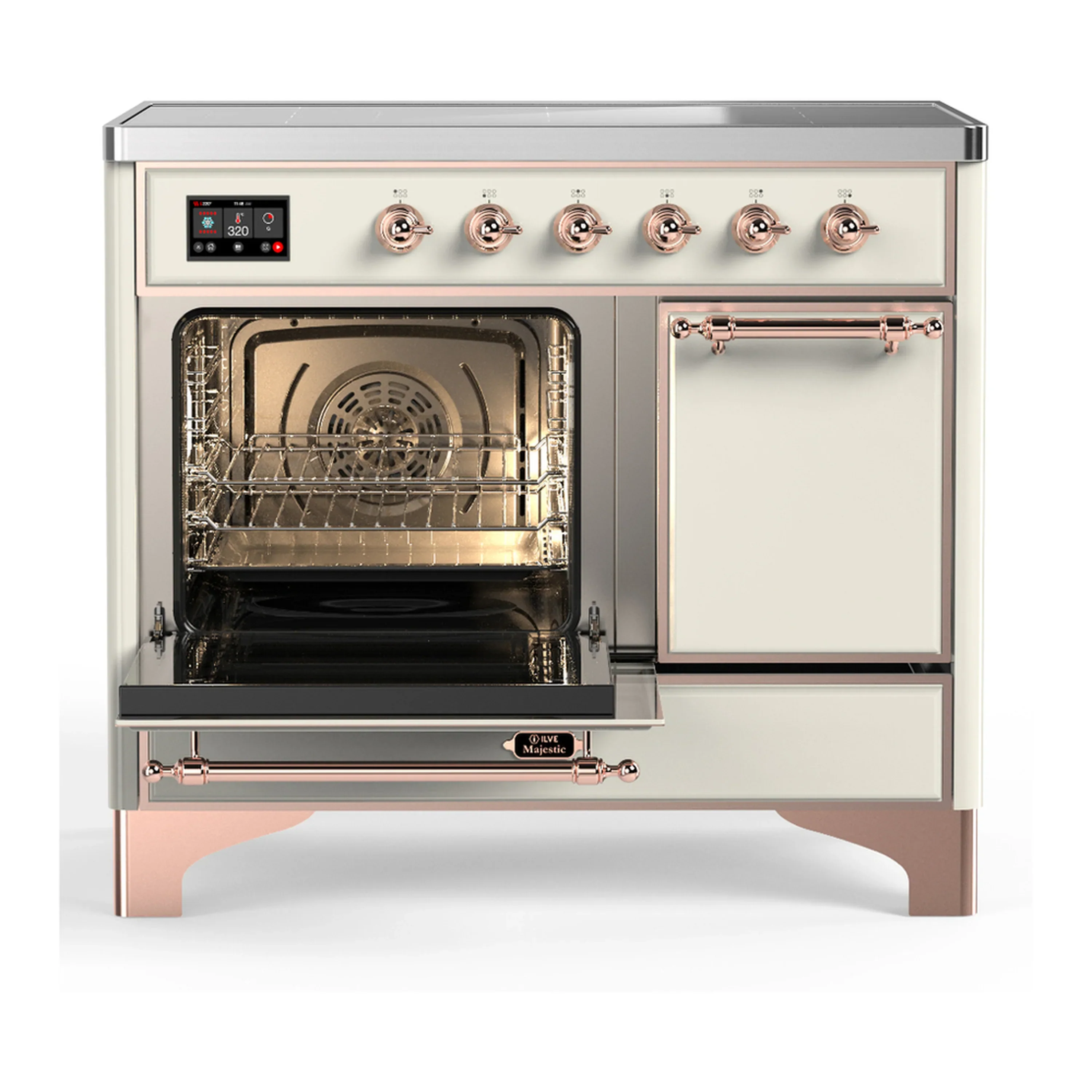 ILVE Majestic III 40-Inch Induction Range with 6 Induction Elements and Solid Door Electric Oven in Antique White with Copper Trim (UMDIB40QNR3AWP) - Image 5