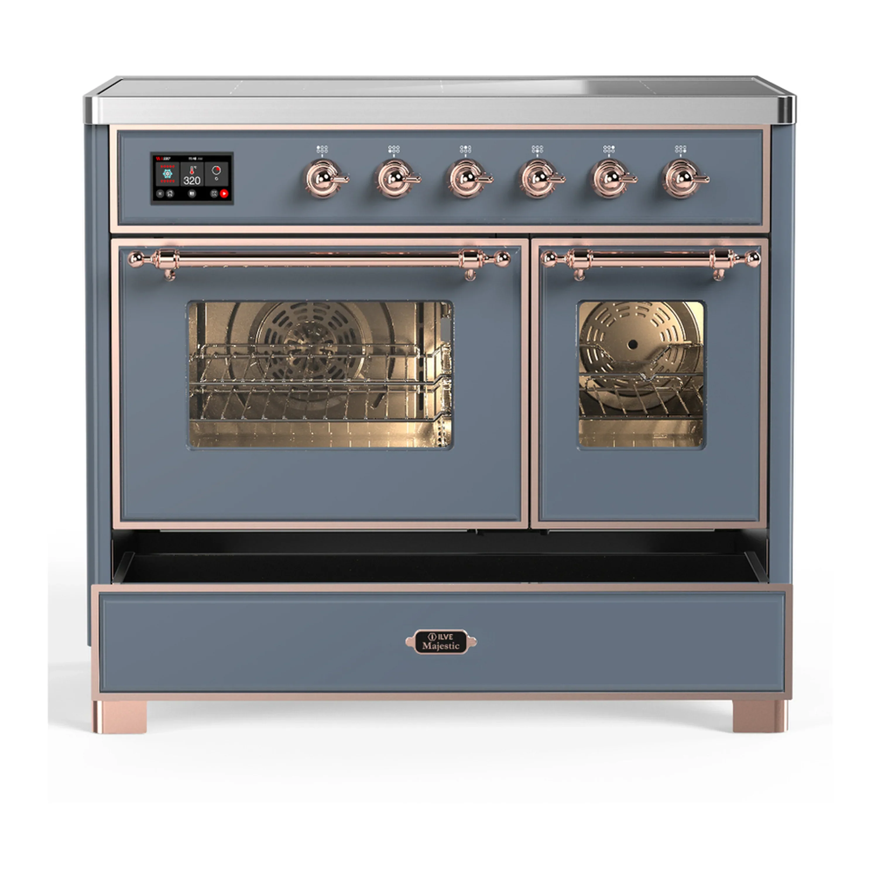 ILVE Majestic III 40-Inch Induction Range with 6 Induction Elements and Triple Glass Door Electric Oven in Blue Grey with Copper Trim (UMDIB40NR3BGP) - Image 3