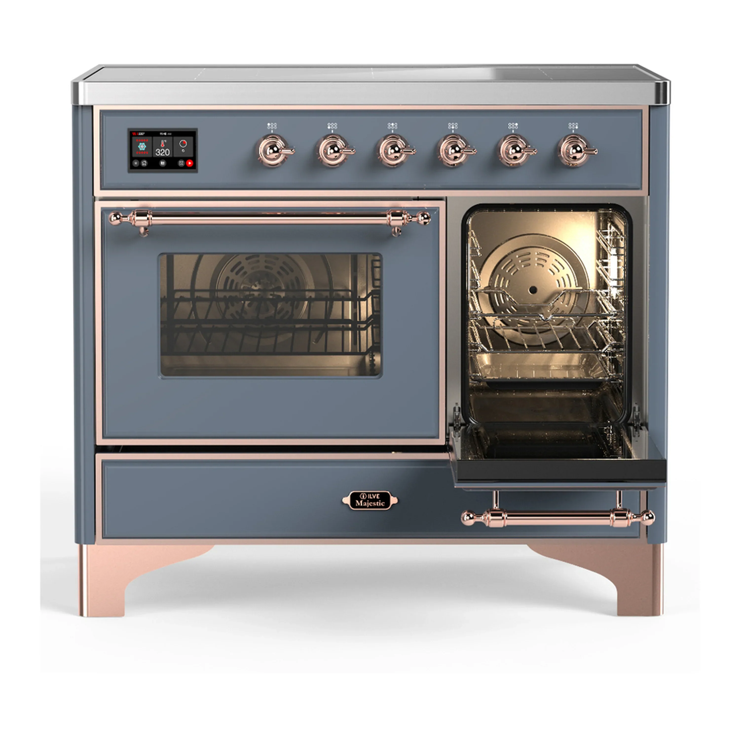 ILVE Majestic III 40-Inch Induction Range with 6 Induction Elements and Triple Glass Door Electric Oven in Blue Grey with Copper Trim (UMDIB40NR3BGP) - Image 4