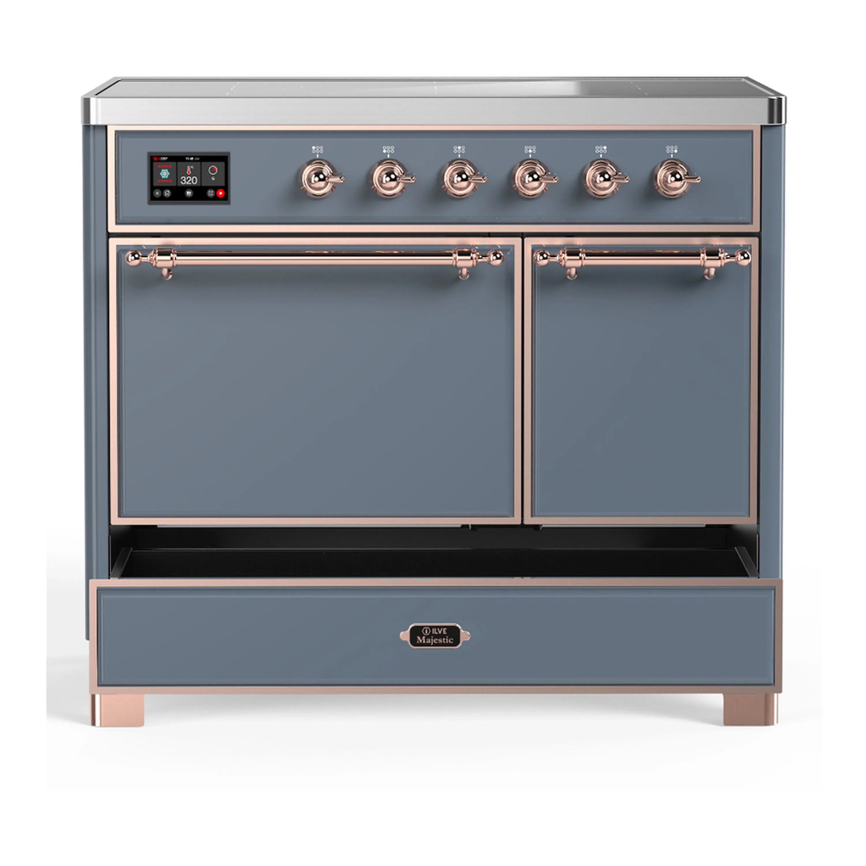 ILVE Majestic III 40-Inch Induction Range with 6 Induction Elements and Solid Door Electric Oven in Blue Grey with Copper Trim (UMDIB40QNR3BGP) - Image 3