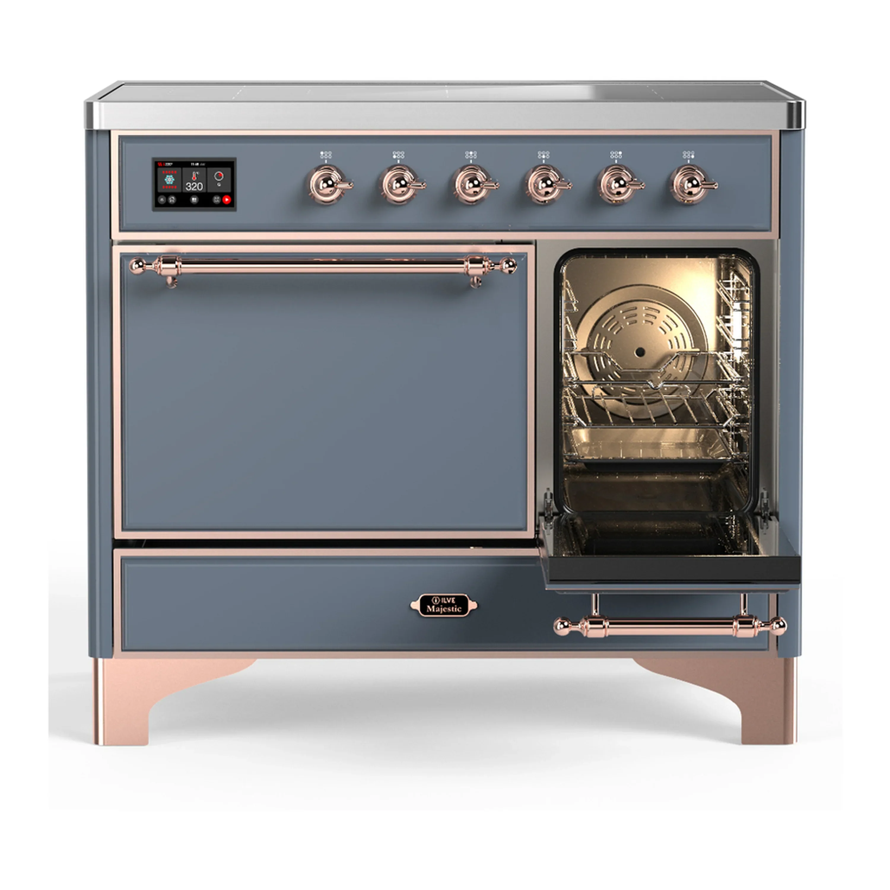 ILVE Majestic III 40-Inch Induction Range with 6 Induction Elements and Solid Door Electric Oven in Blue Grey with Copper Trim (UMDIB40QNR3BGP) - Image 4
