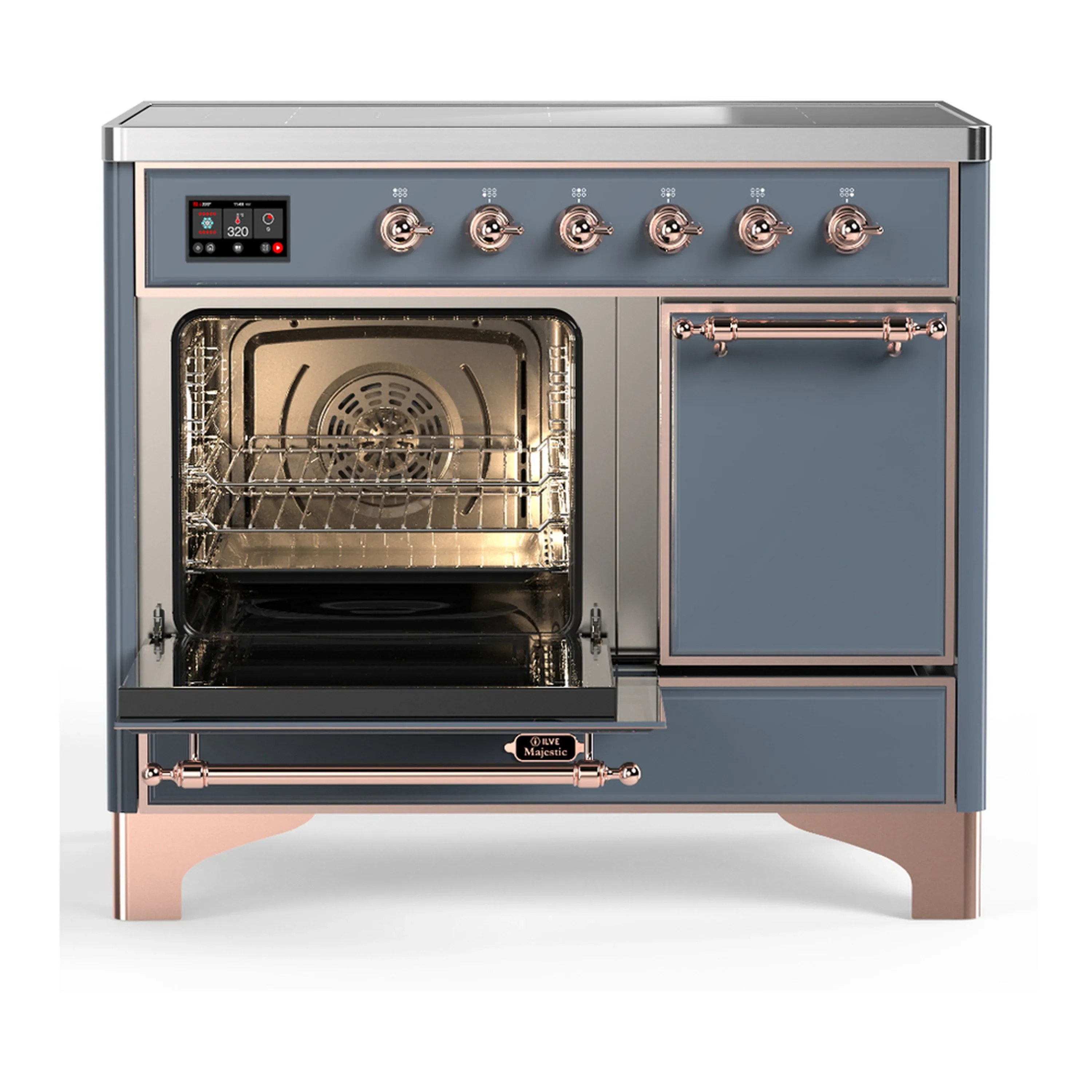 ILVE Majestic III 40-Inch Induction Range with 6 Induction Elements and Solid Door Electric Oven in Blue Grey with Copper Trim (UMDIB40QNR3BGP) - Image 5