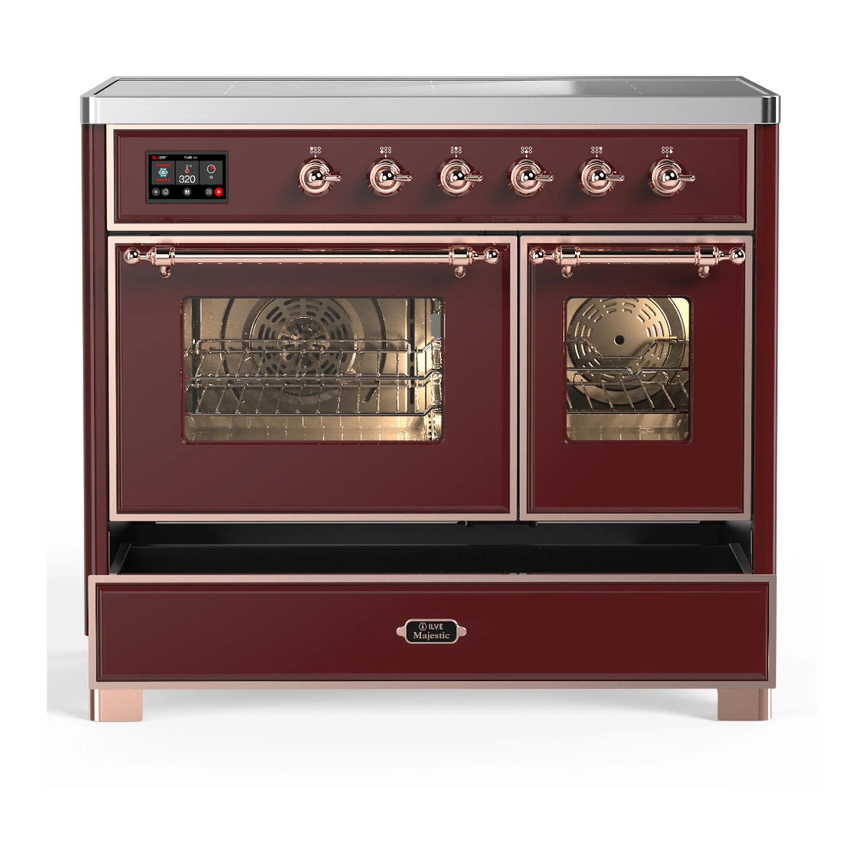 ILVE Majestic III 40-Inch Induction Range with 6 Induction Elements and Triple Glass Door Electric Oven in Burgundy with Copper Trim (UMDIB40NR3BUP) - Image 3
