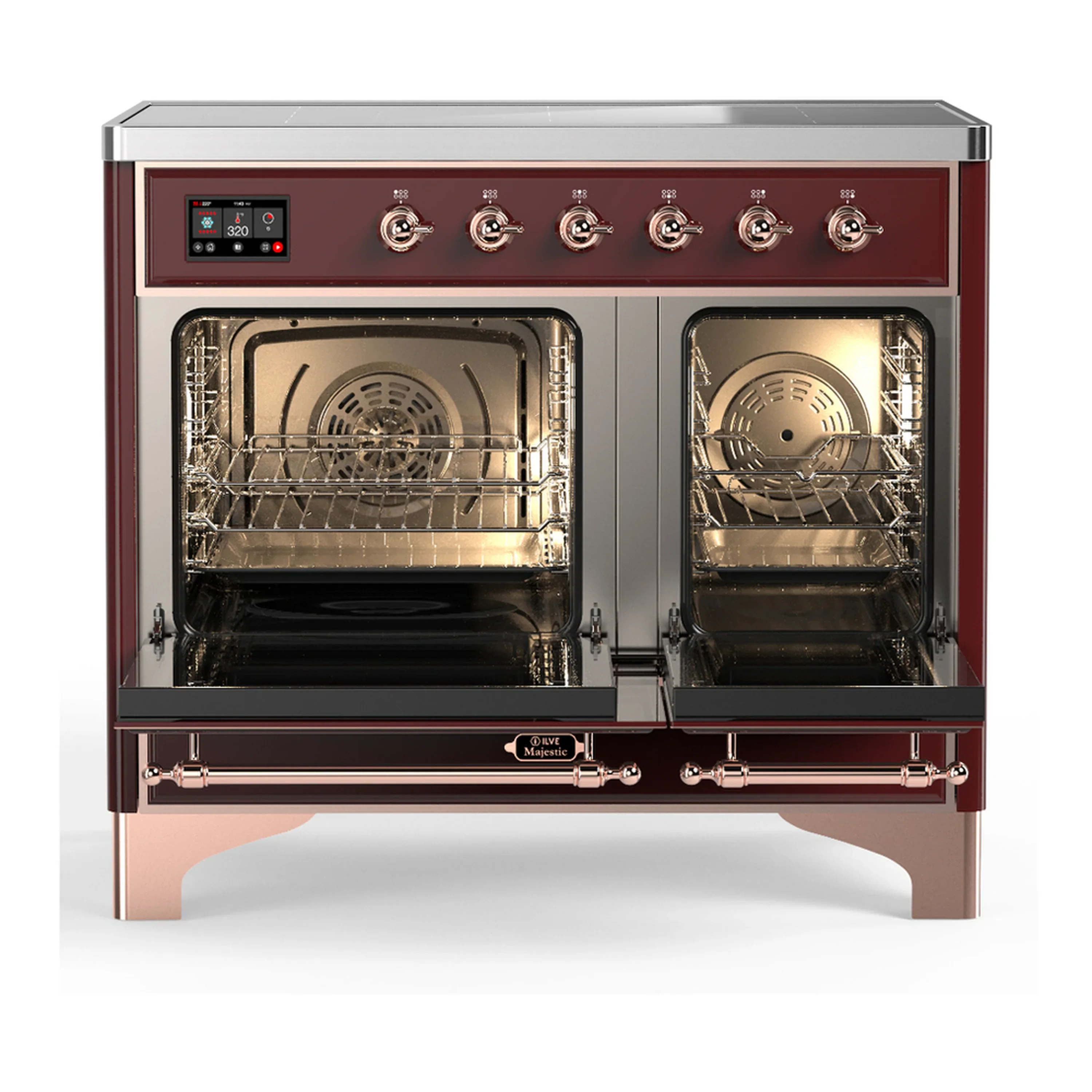 ILVE Majestic III 40-Inch Induction Range with 6 Induction Elements and Triple Glass Door Electric Oven in Burgundy with Copper Trim (UMDIB40NR3BUP) - Image 6