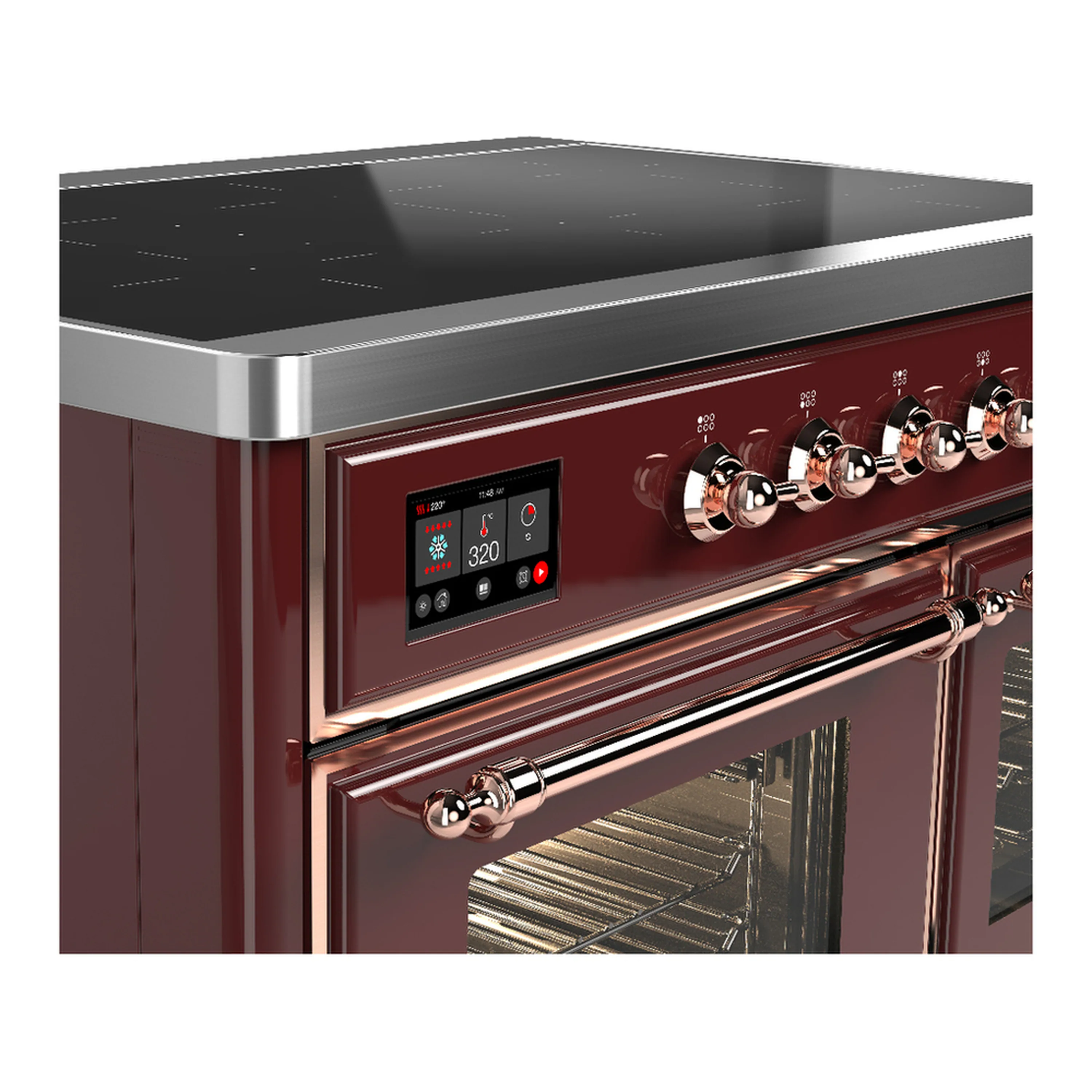 ILVE Majestic III 40-Inch Induction Range with 6 Induction Elements and Triple Glass Door Electric Oven in Burgundy with Copper Trim (UMDIB40NR3BUP) - Image 7