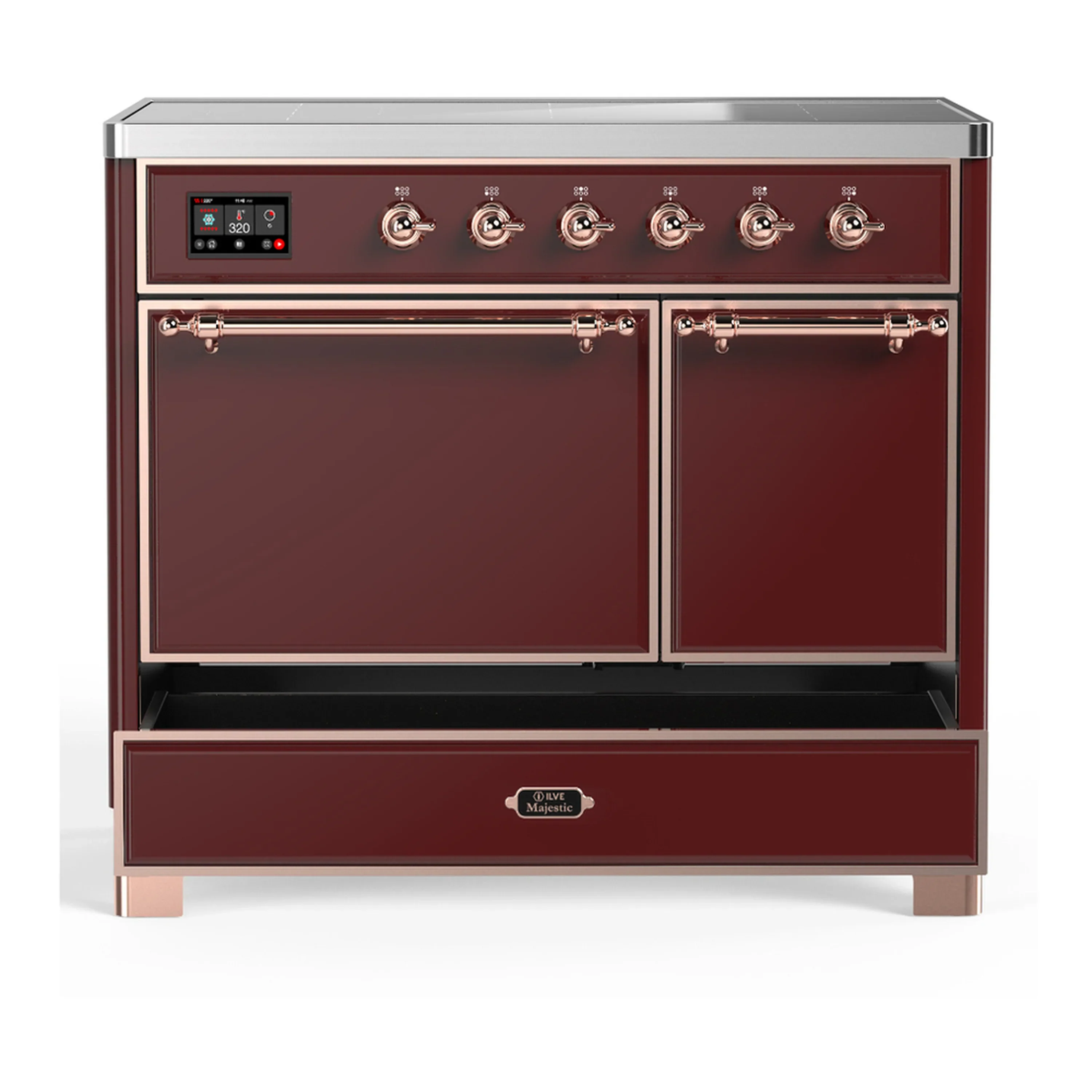 ILVE Majestic III 40-Inch Induction Range with 6 Induction Elements and Solid Door Electric Oven in Burgundy with Copper Trim (UMDIB40QNR3BUP) - Image 3