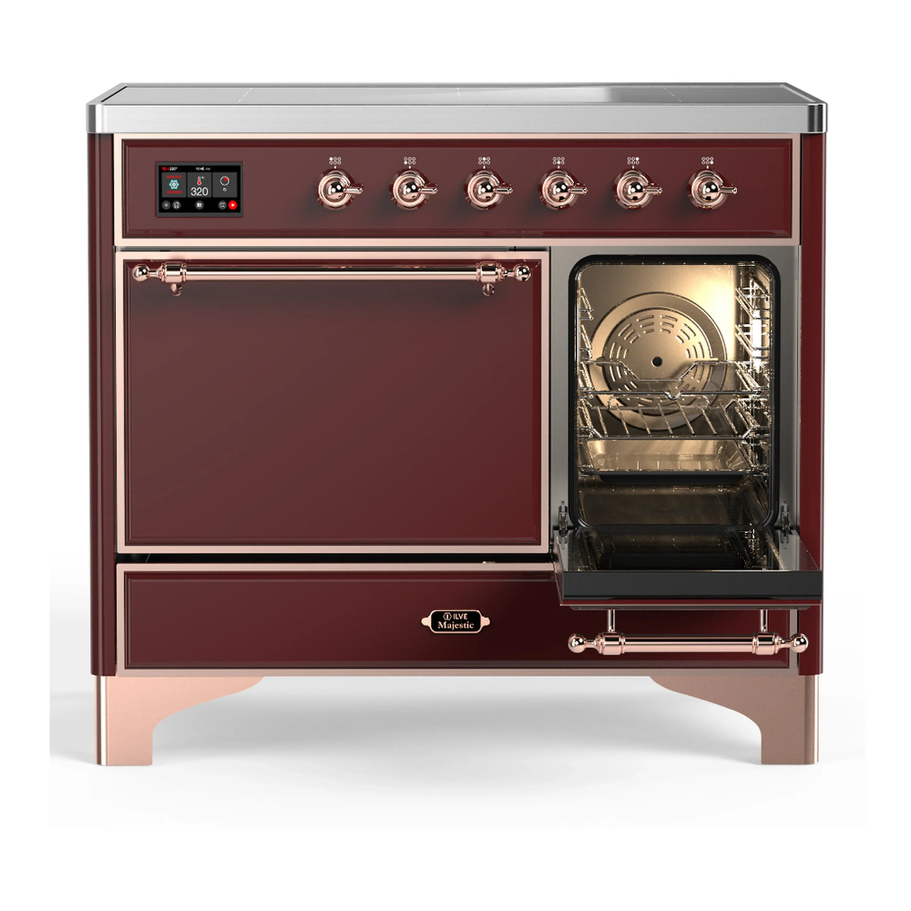 ILVE Majestic III 40-Inch Induction Range with 6 Induction Elements and Solid Door Electric Oven in Burgundy with Copper Trim (UMDIB40QNR3BUP) - Image 4